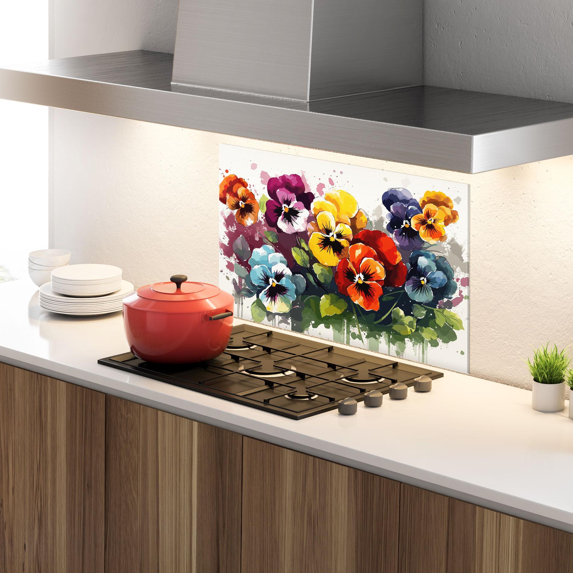 Küchenrückwand Glas Mix Paint Flowers mockup 4