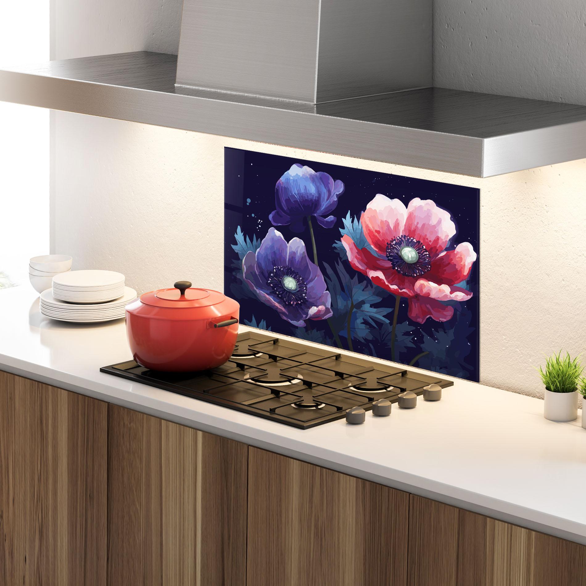 Küchenrückwand Glas Night Poppy Art mockup 4