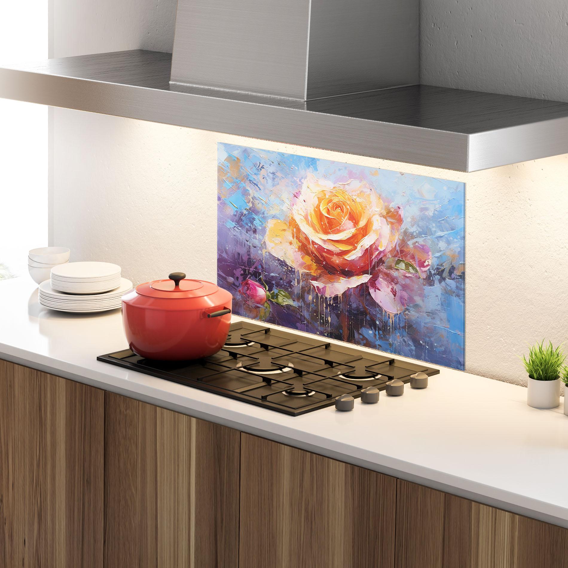 Küchenrückwand Glas Orange Pink Peony Art mockup 4
