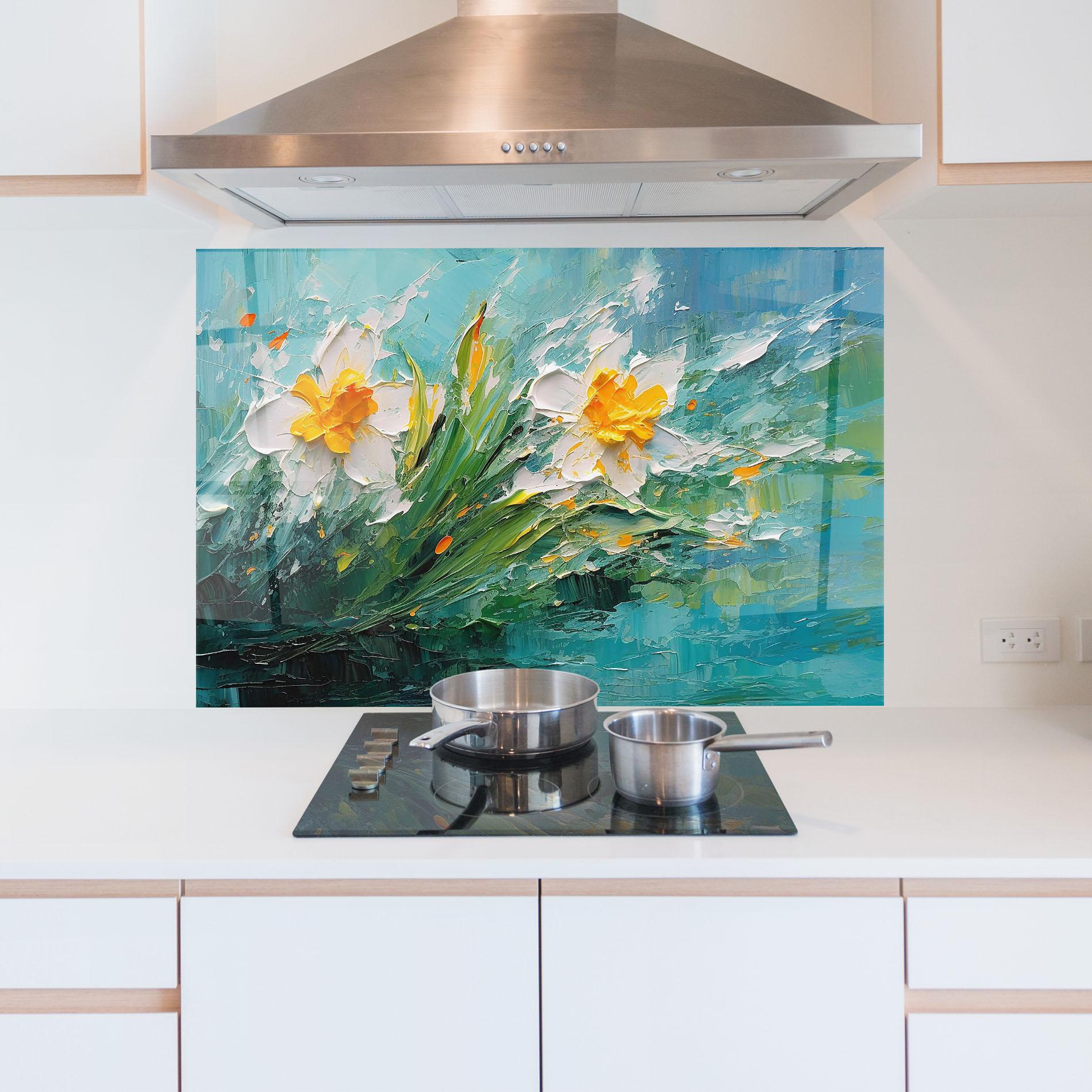 Küchenrückwand Glas Abstract Flower Painting mockup 5