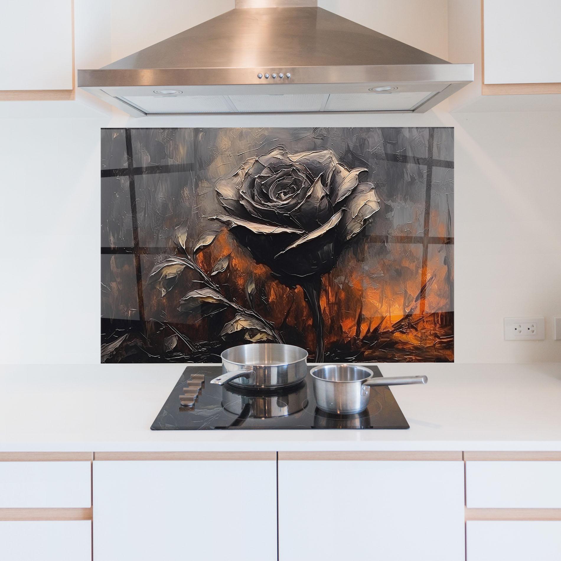Küchenrückwand Glas Black Rose Art mockup 5
