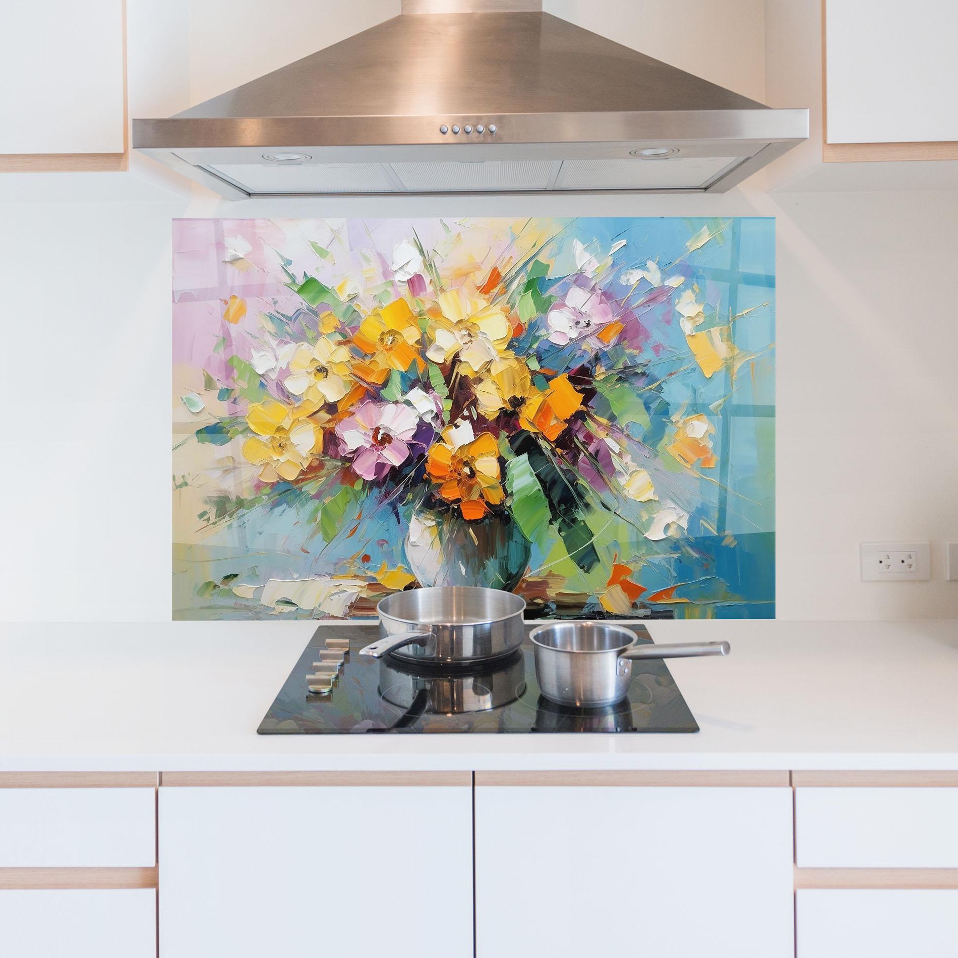 Küchenrückwand Glas Colorfull Flowers Painting mockup 5