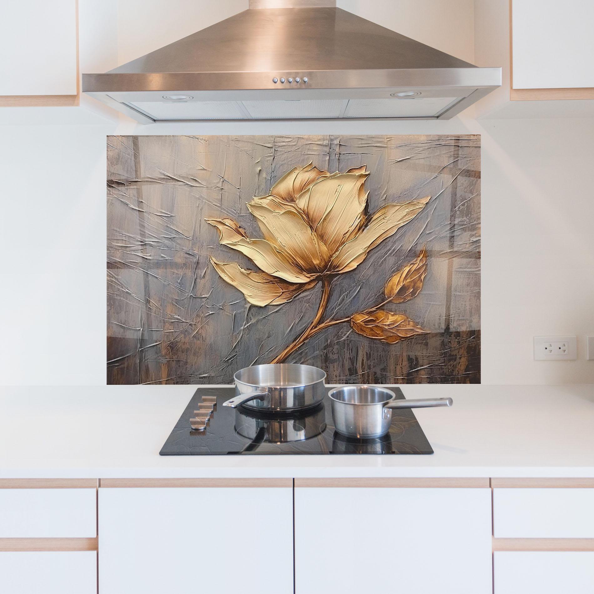 Küchenrückwand Glas Cream Rose On Blue mockup 5