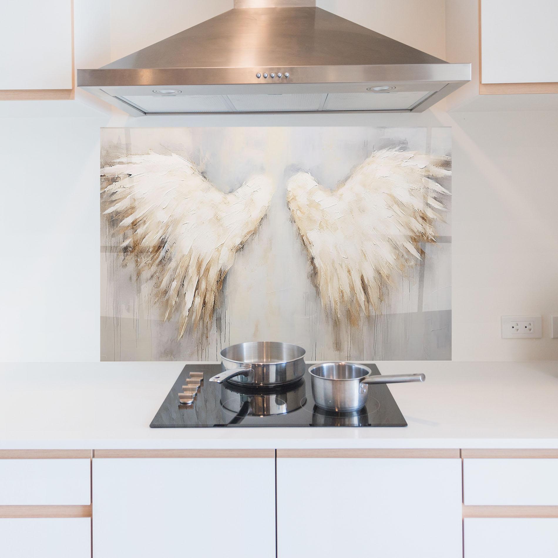Küchenrückwand Glas Cream White Wings mockup 5
