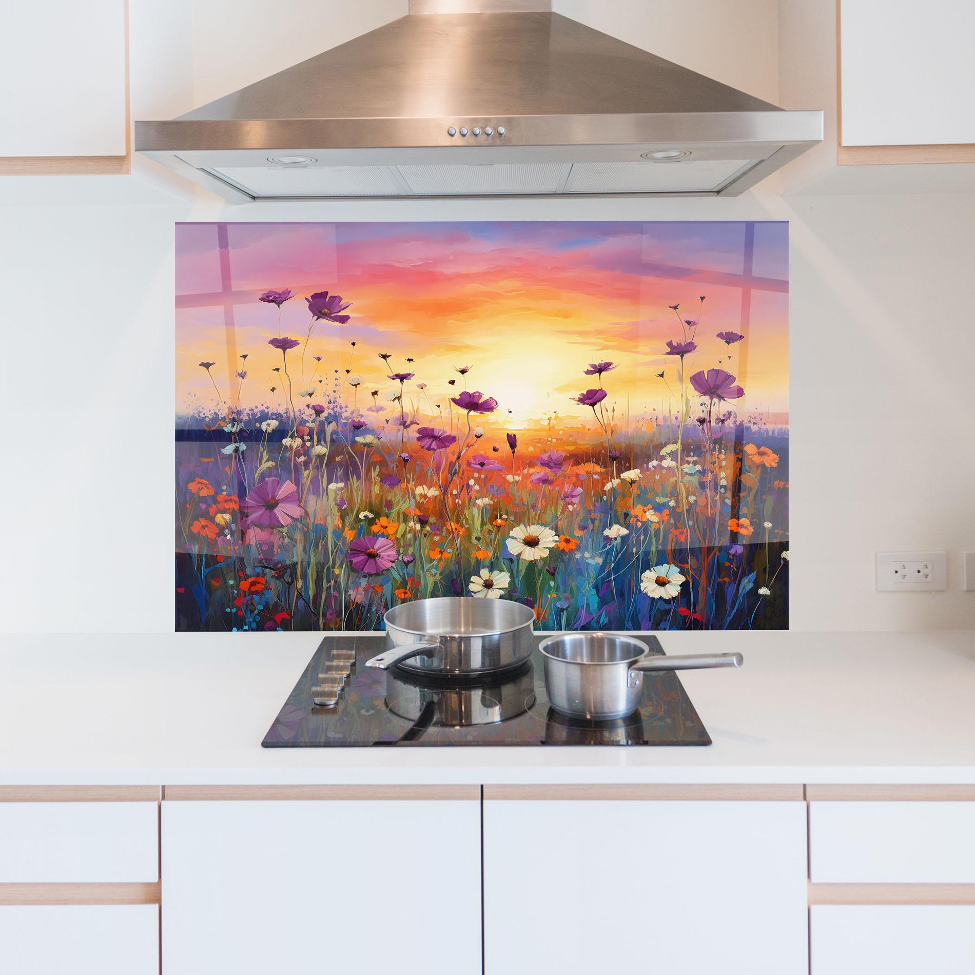 Küchenrückwand Glas Dreamy Field Flowers mockup 5