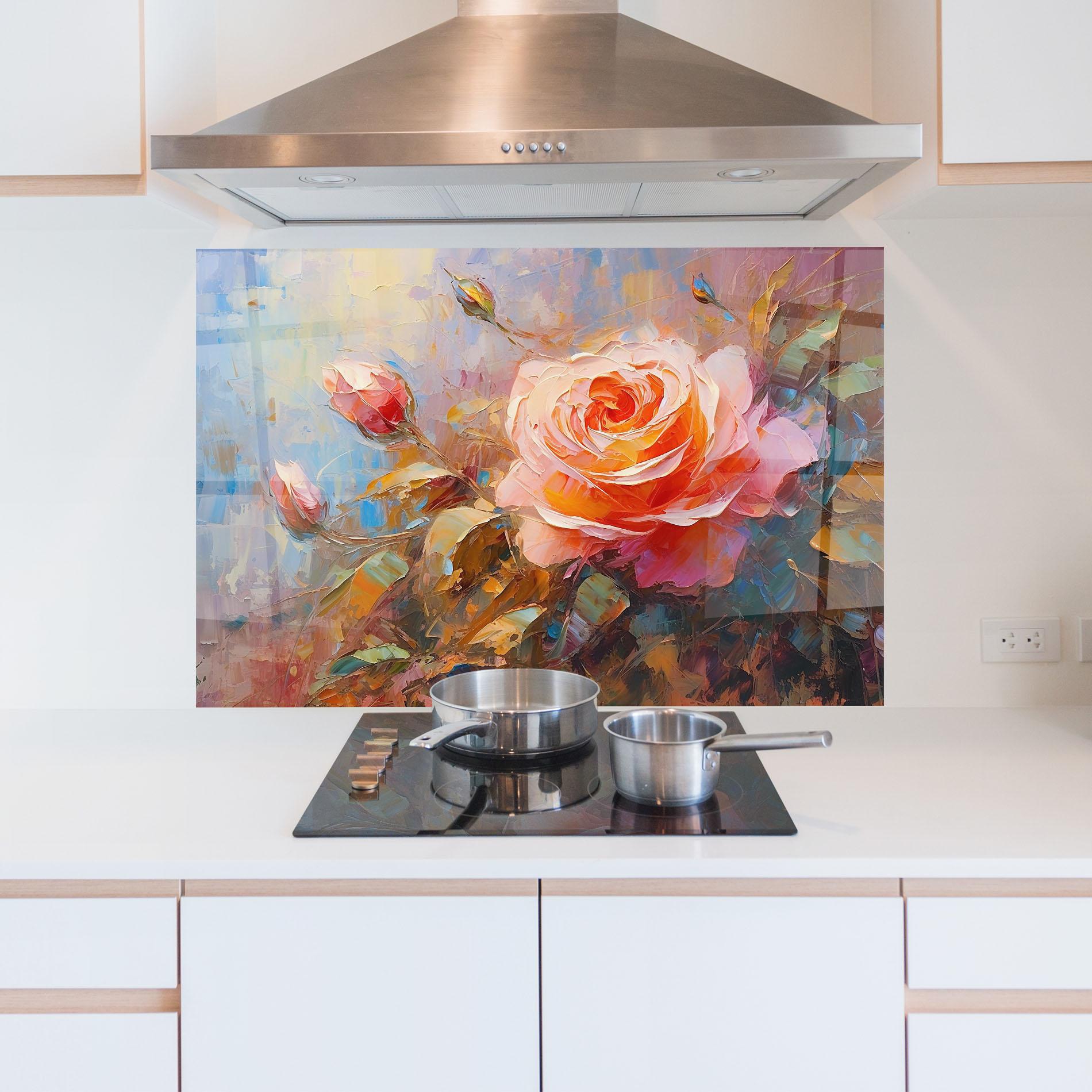 Küchenrückwand Glas Light Pink Rose Art mockup 5