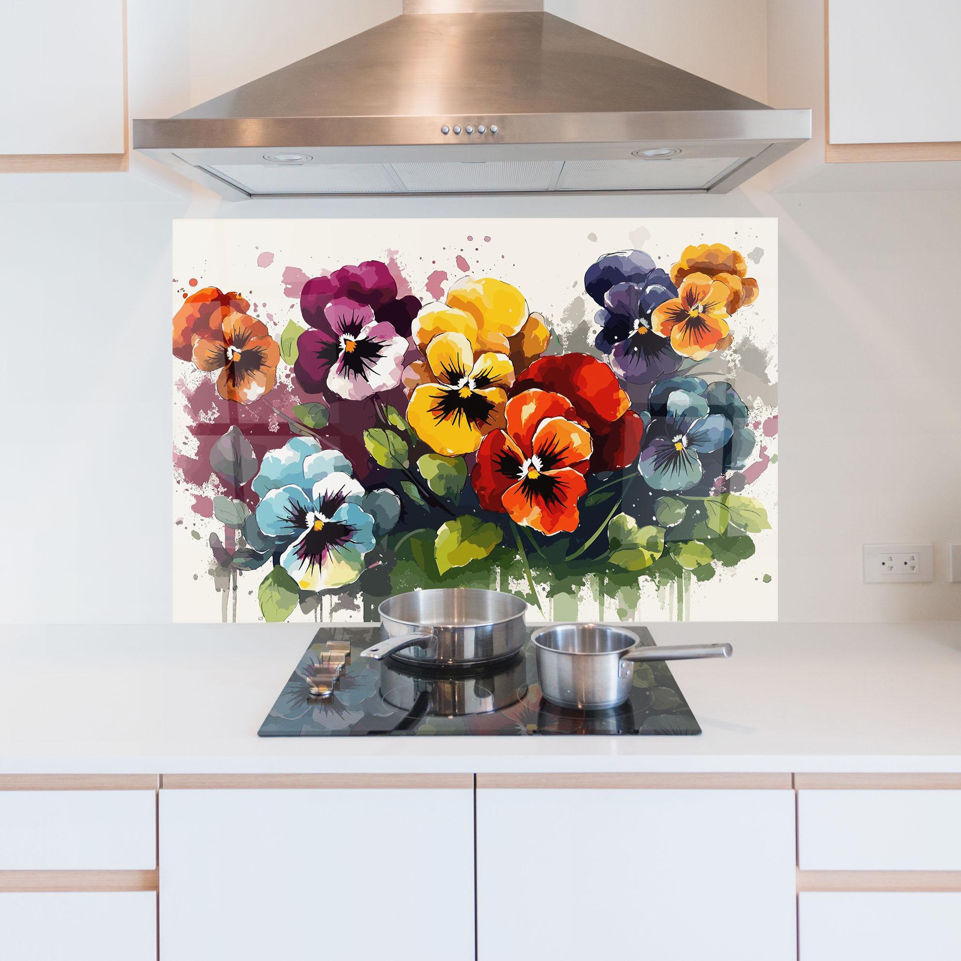 Küchenrückwand Glas Mix Paint Flowers mockup 5