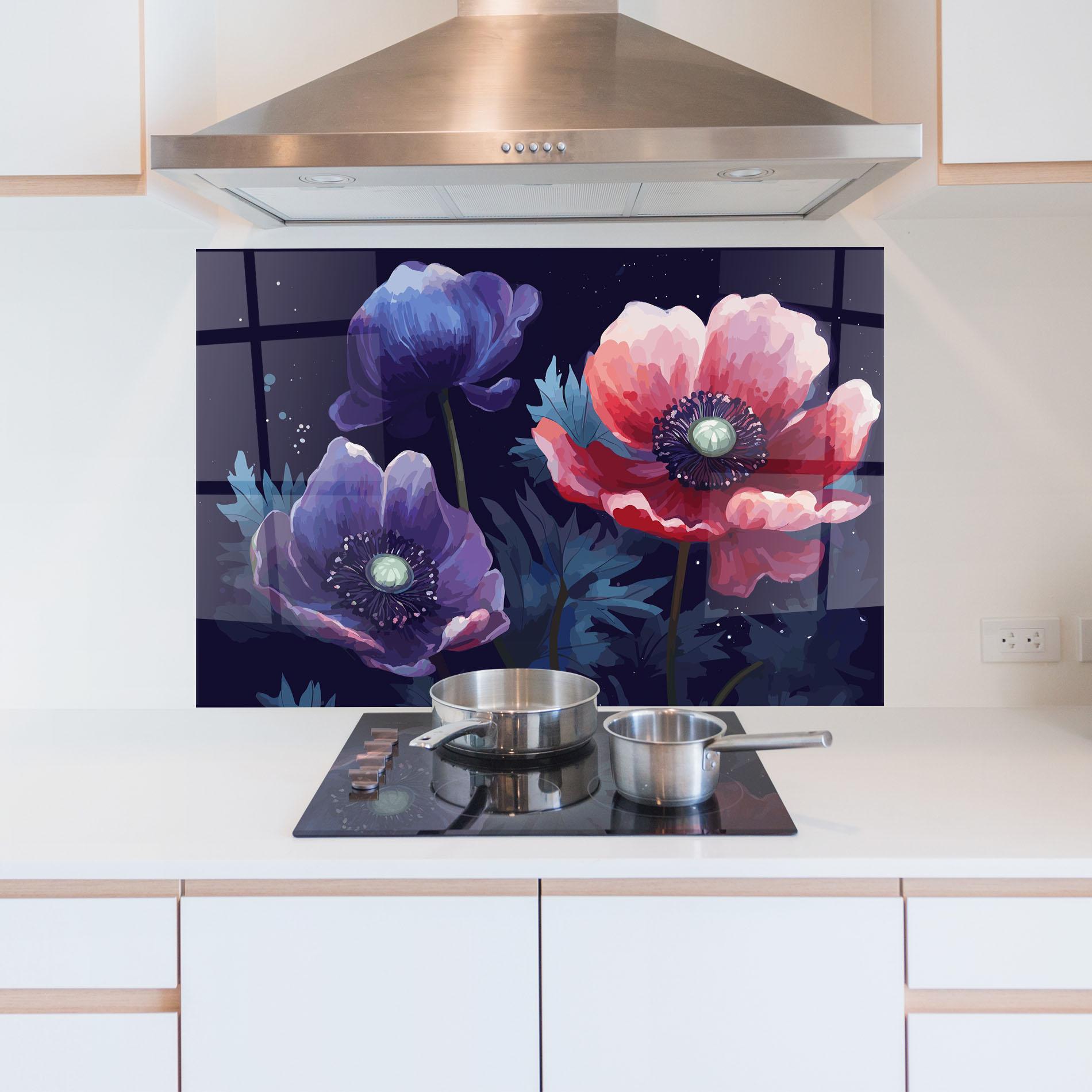 Küchenrückwand Glas Night Poppy Art mockup 5