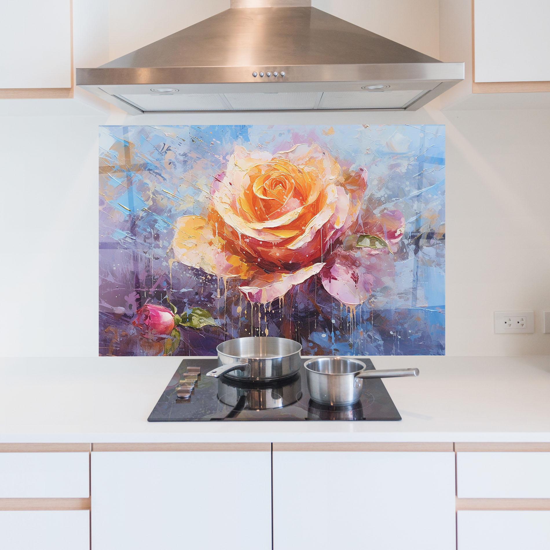 Küchenrückwand Glas Orange Pink Peony Art mockup 5