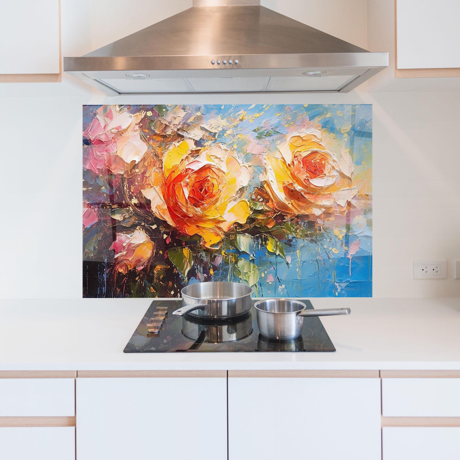Küchenrückwand Glas Orange Roses Painting mockup 5