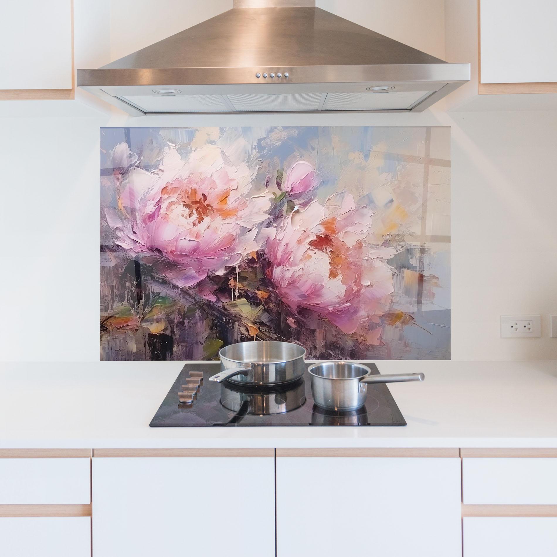 Küchenrückwand Glas Peony Art mockup 5