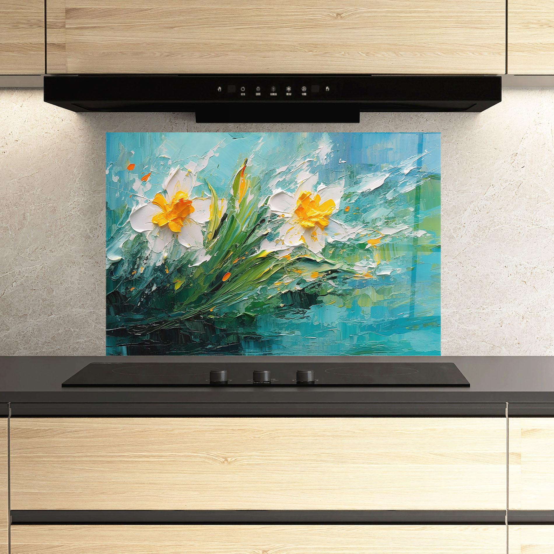 Küchenrückwand Glas Abstract Flower Painting mockup 3
