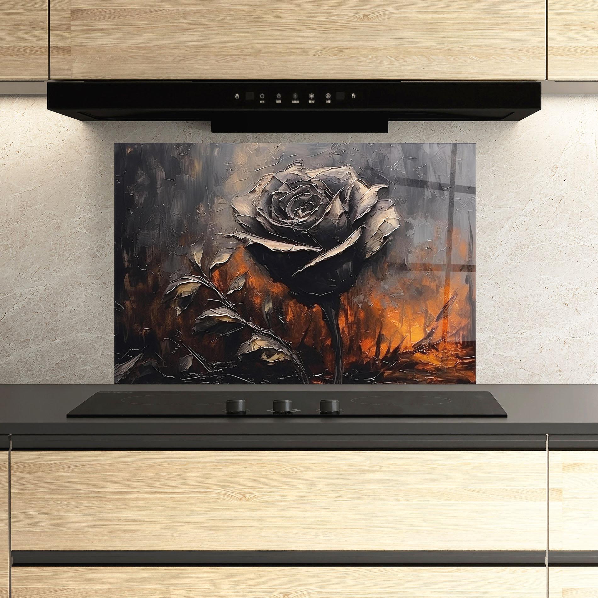 Küchenrückwand Glas Black Rose Art mockup 3