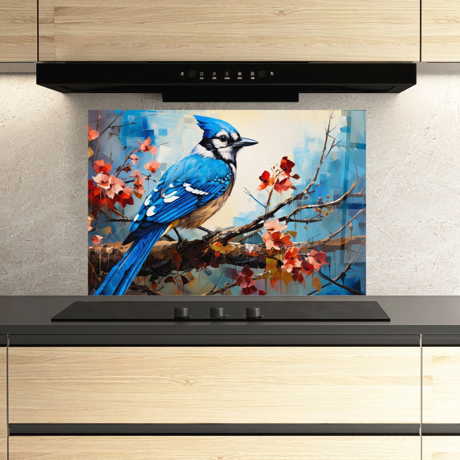 Küchenrückwand Glas Blue Bird Sitting Art mockup 3