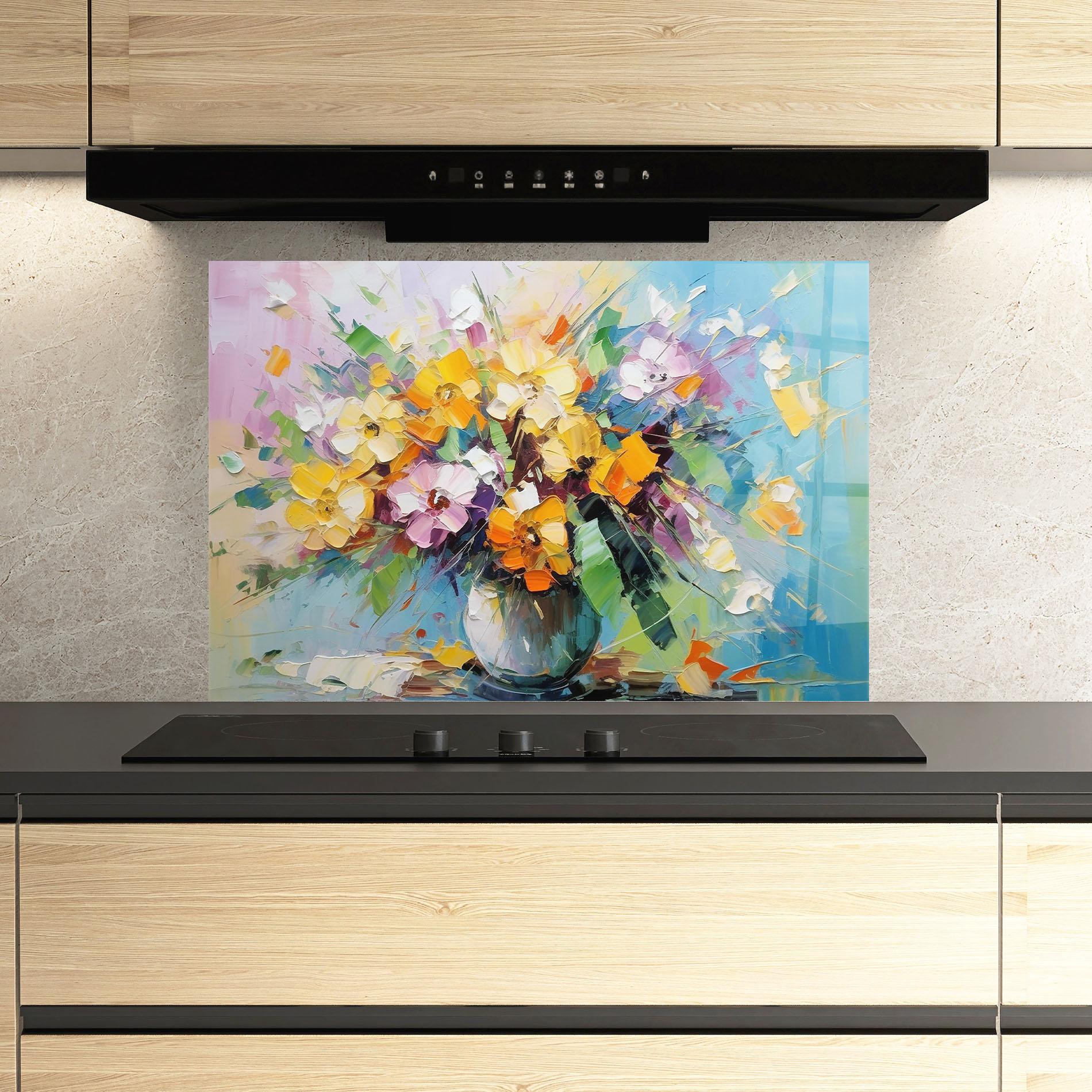Küchenrückwand Glas Colorfull Flowers Painting mockup 3