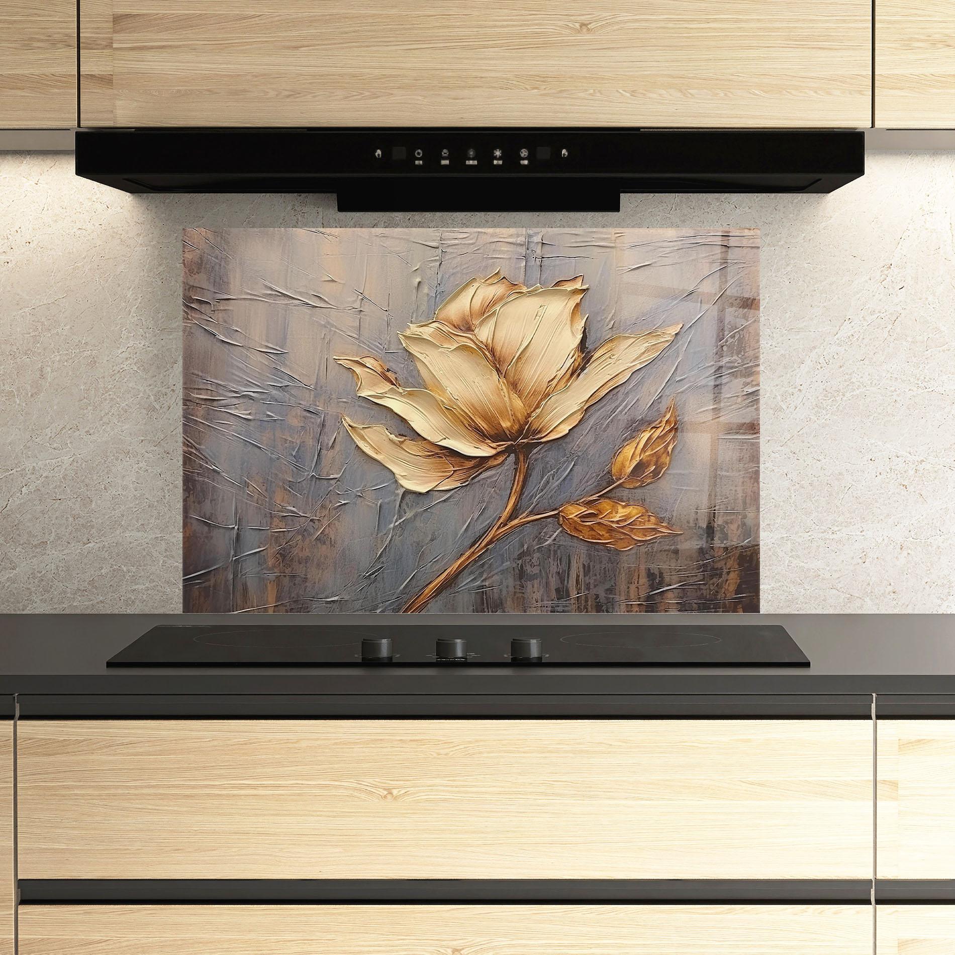 Küchenrückwand Glas Cream Rose On Blue mockup 3