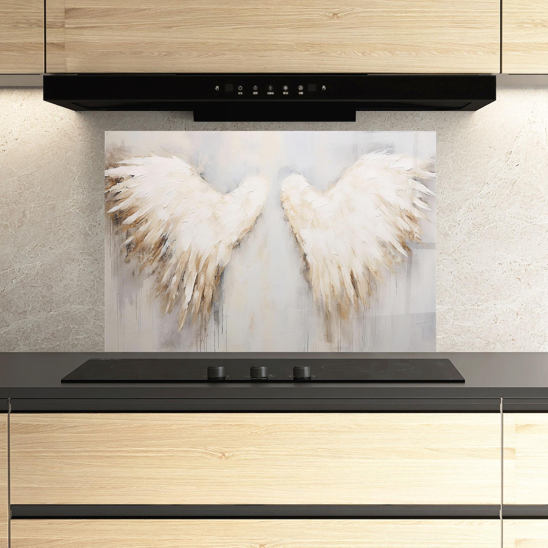 Küchenrückwand Glas Cream White Wings mockup 3