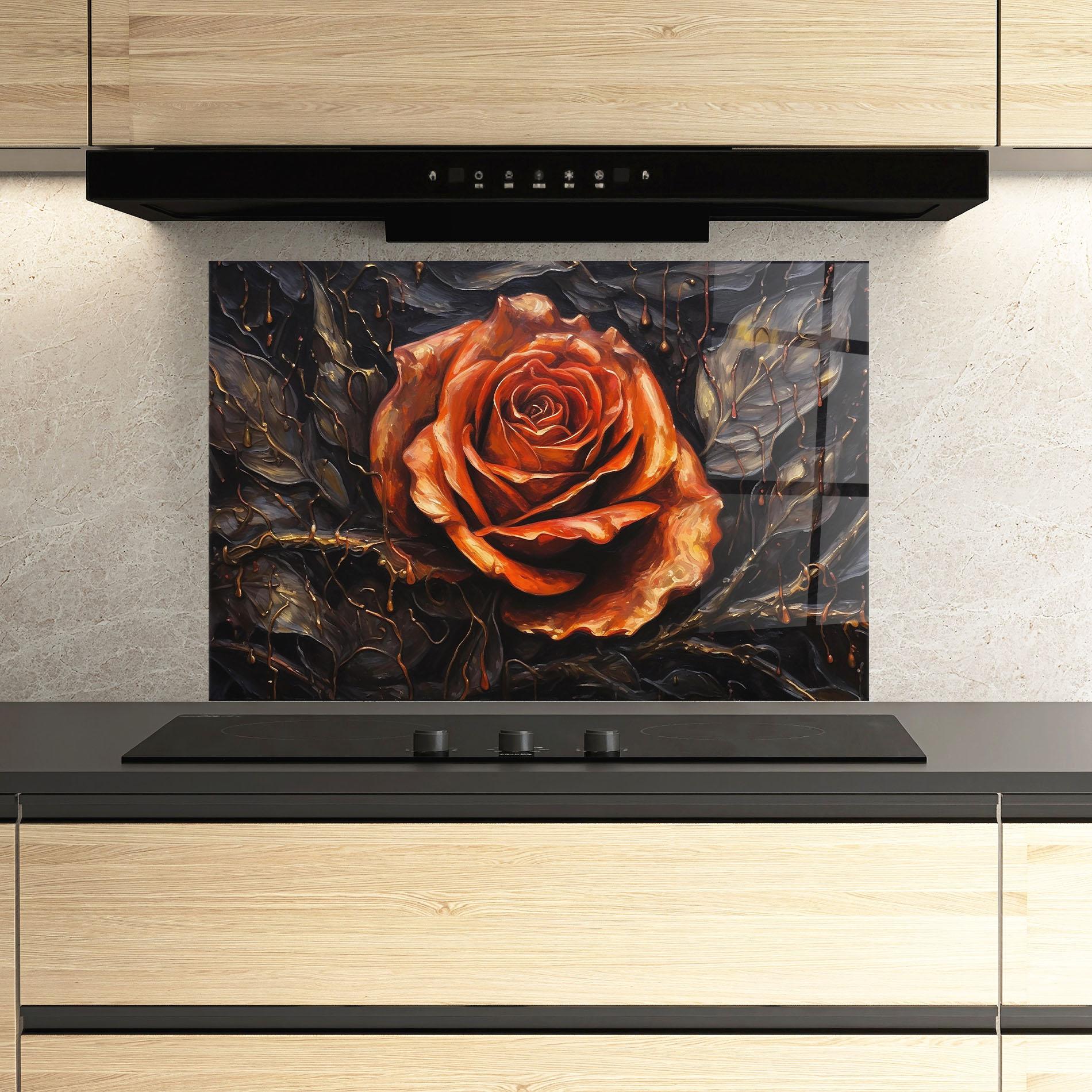 Küchenrückwand Glas Dark Orange Rose Art mockup 3