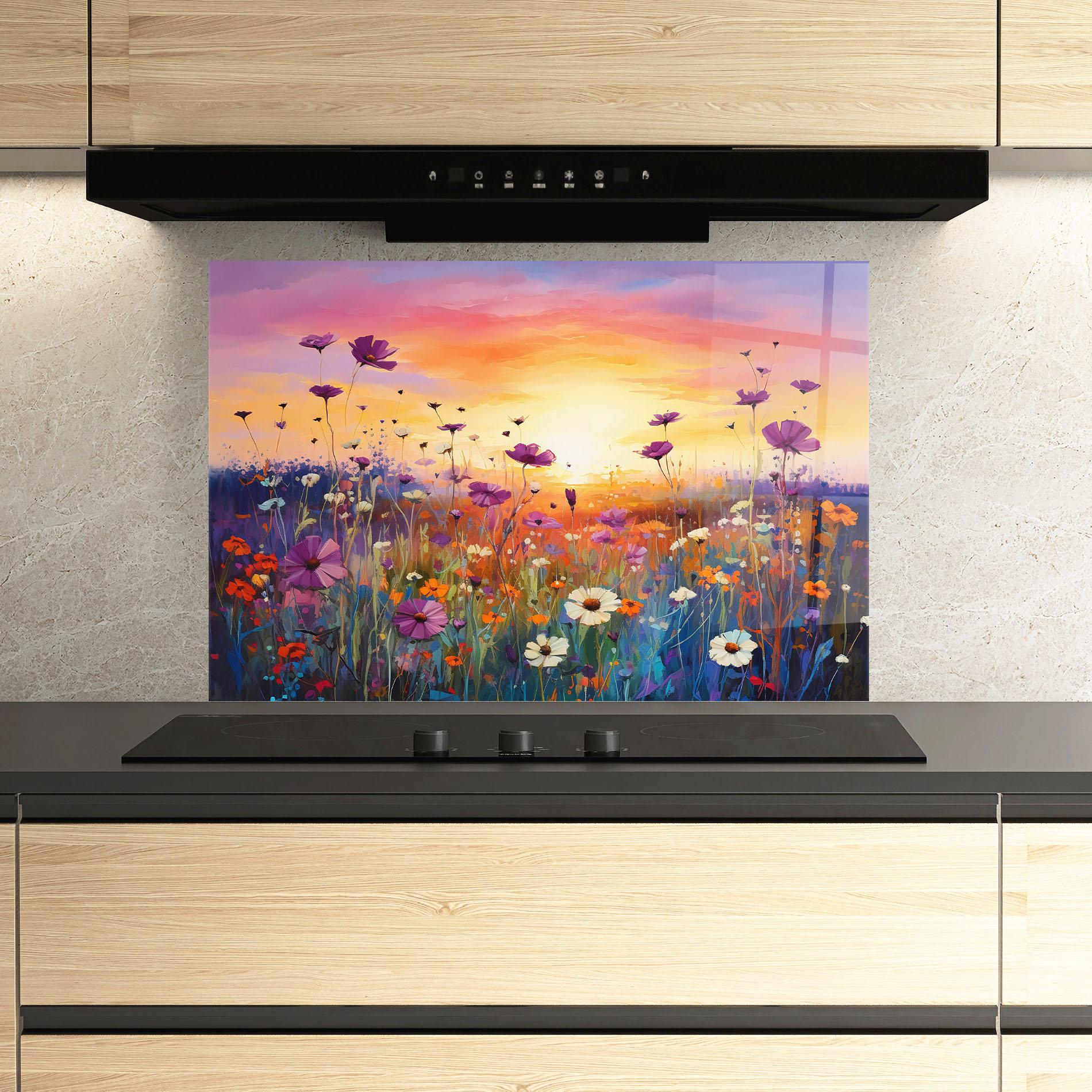Küchenrückwand Glas Dreamy Field Flowers mockup 3