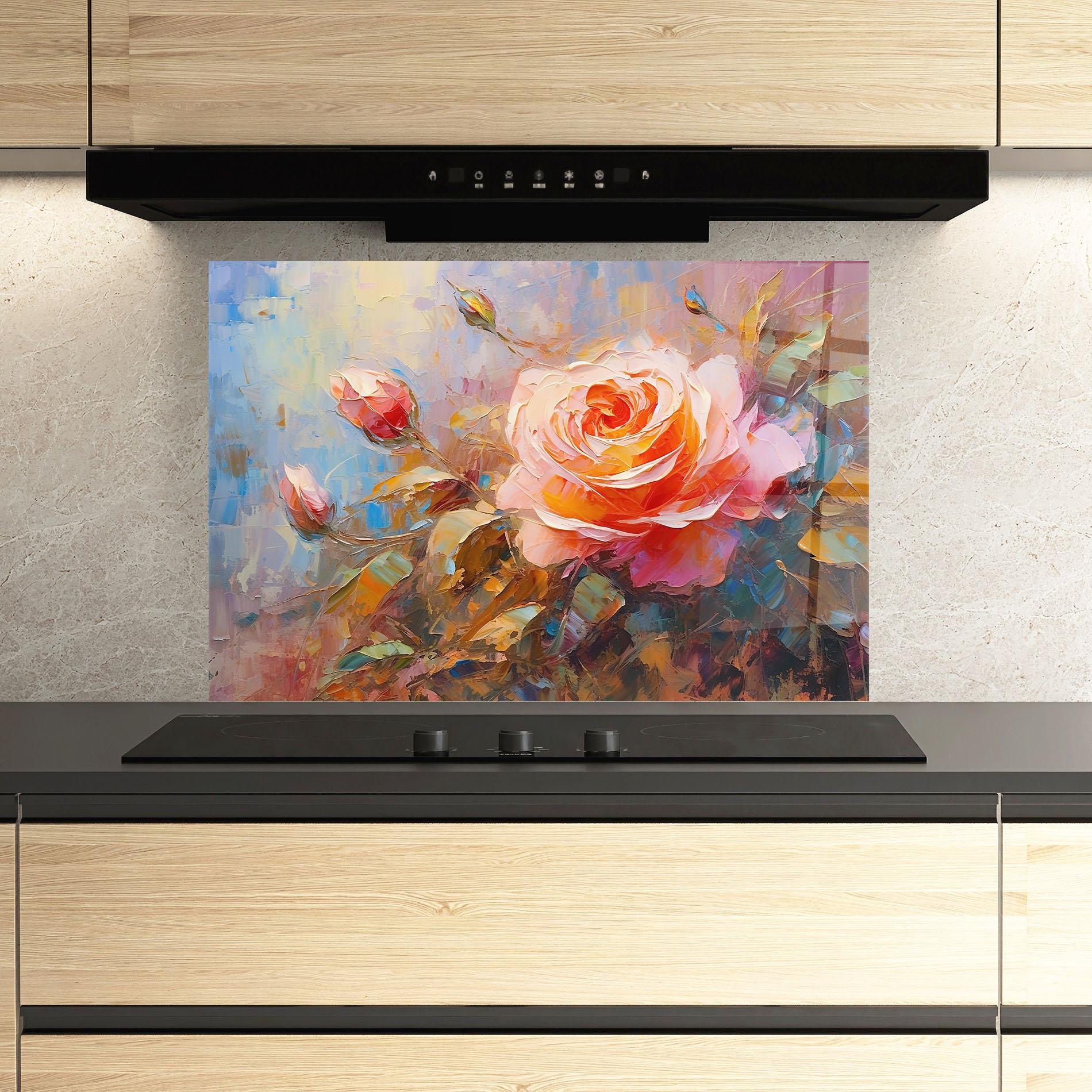 Küchenrückwand Glas Light Pink Rose Art mockup 3