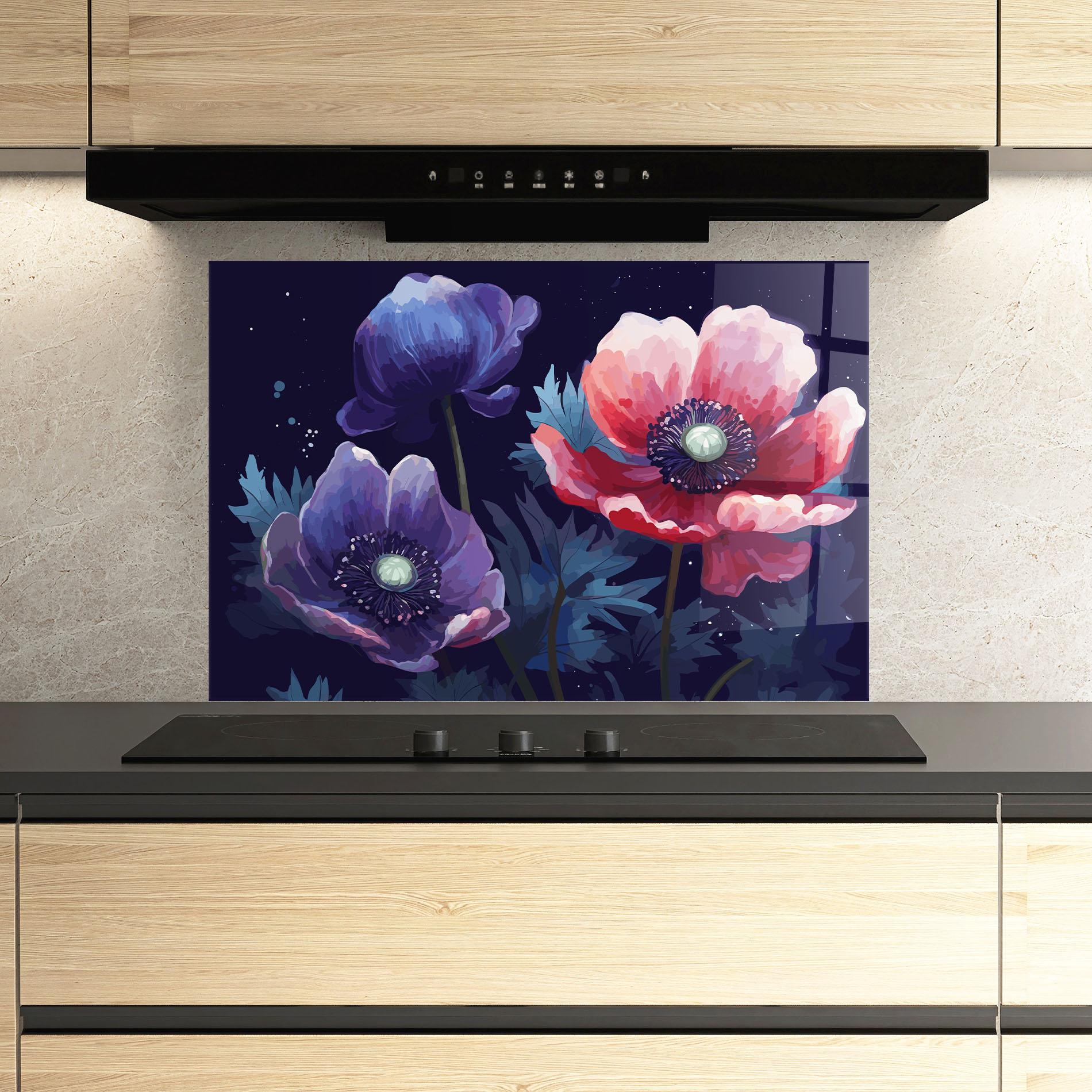 Küchenrückwand Glas Night Poppy Art mockup 3