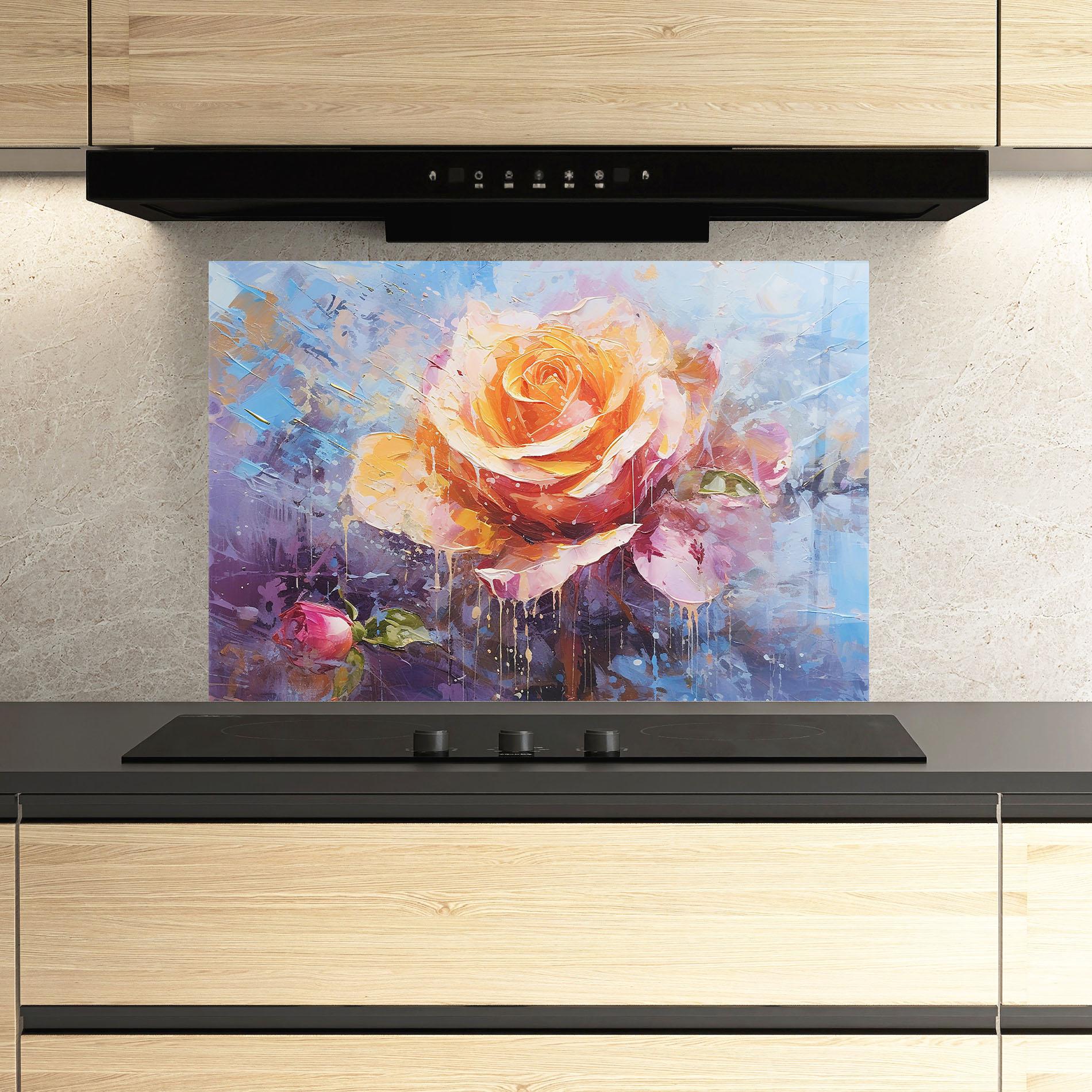 Küchenrückwand Glas Orange Pink Peony Art mockup 3