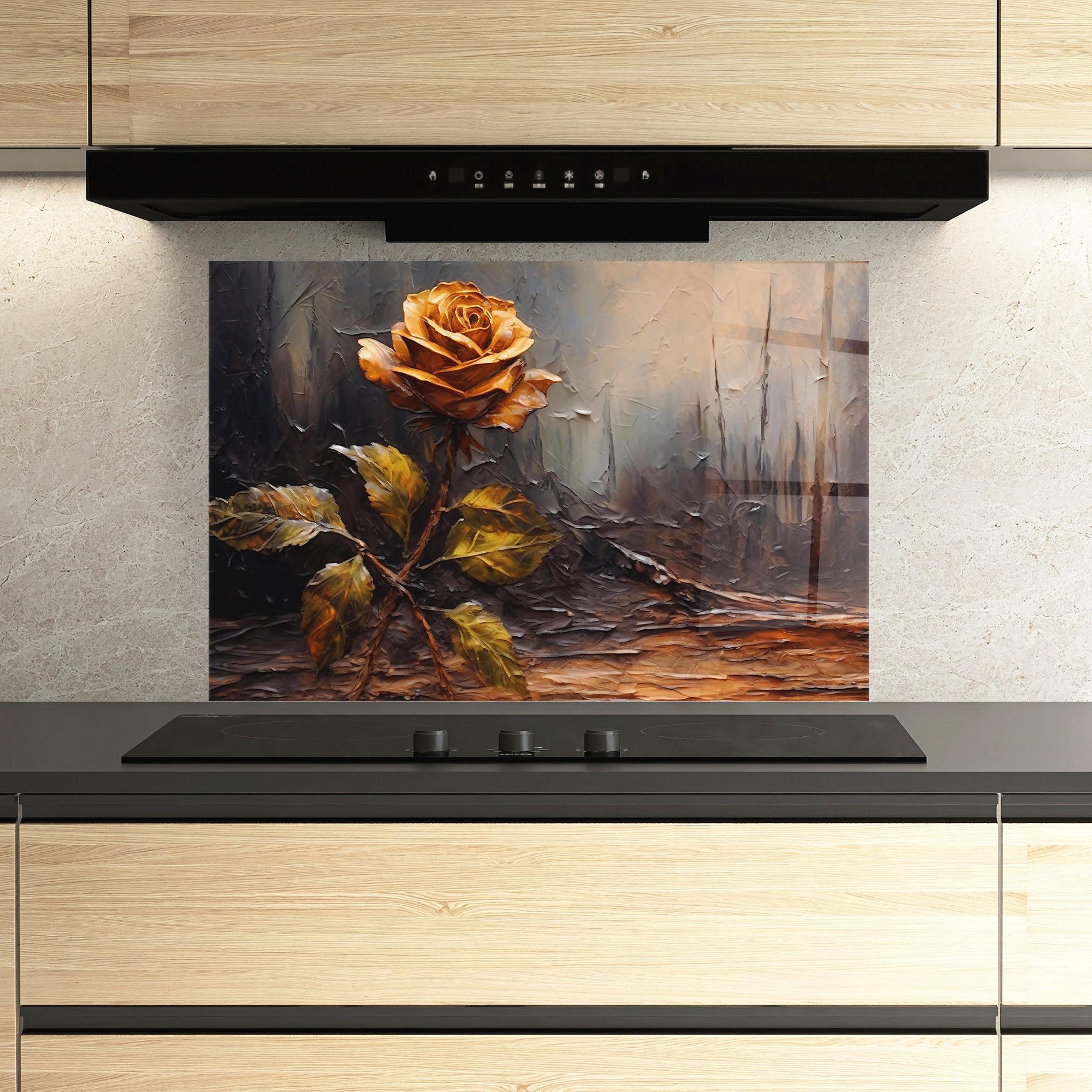 Küchenrückwand Glas Orange Rose Art mockup 3