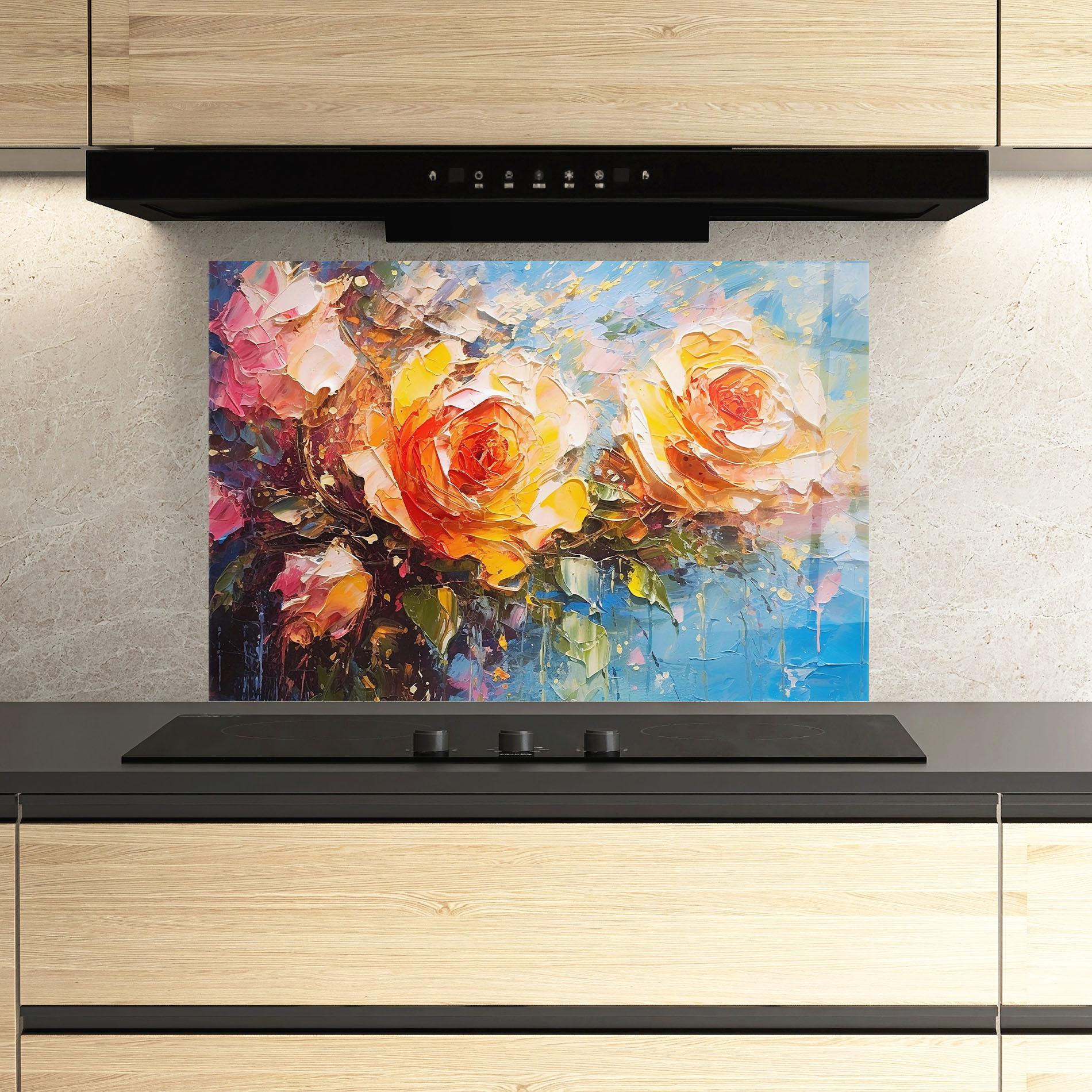 Küchenrückwand Glas Orange Roses Painting mockup 3