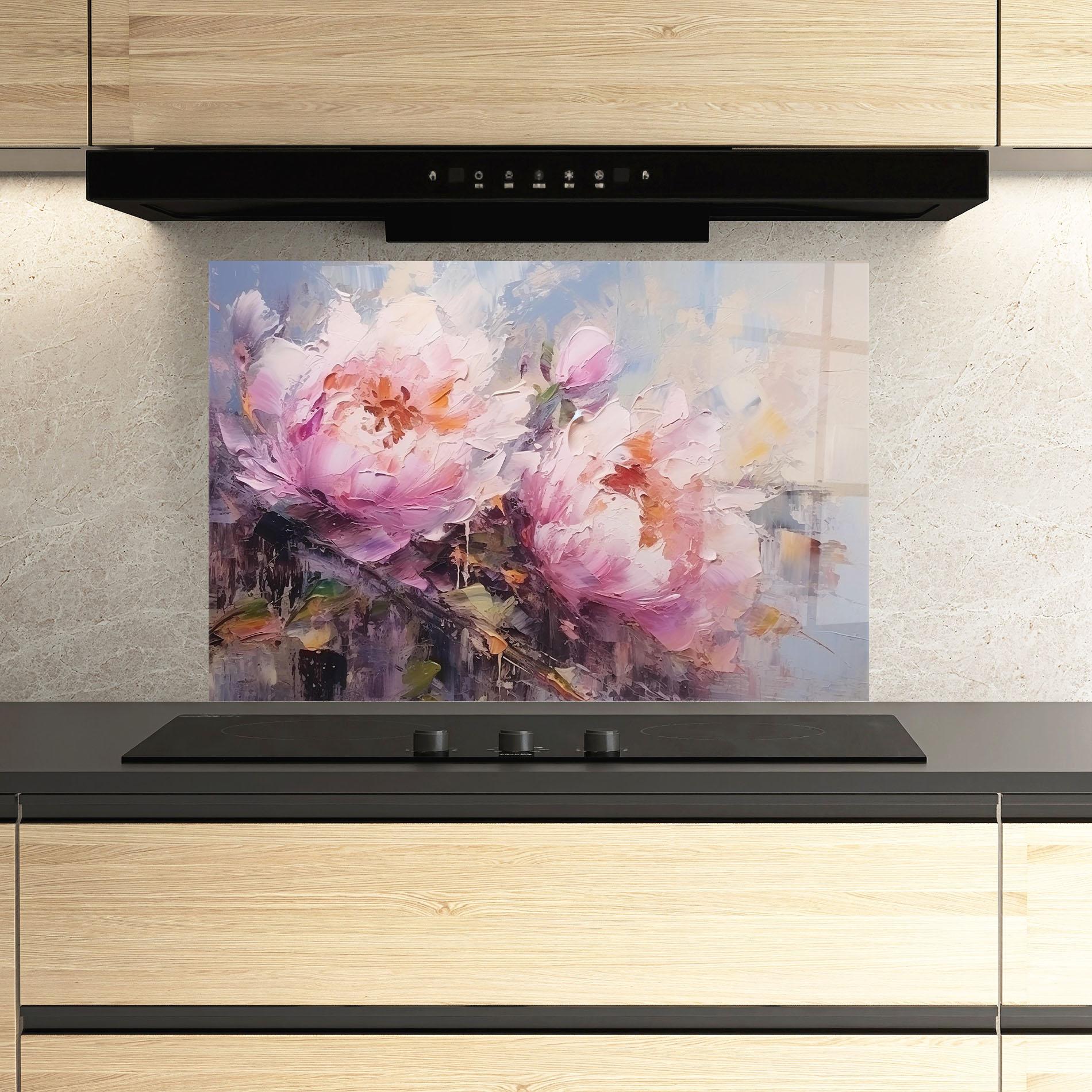 Küchenrückwand Glas Peony Art mockup 3