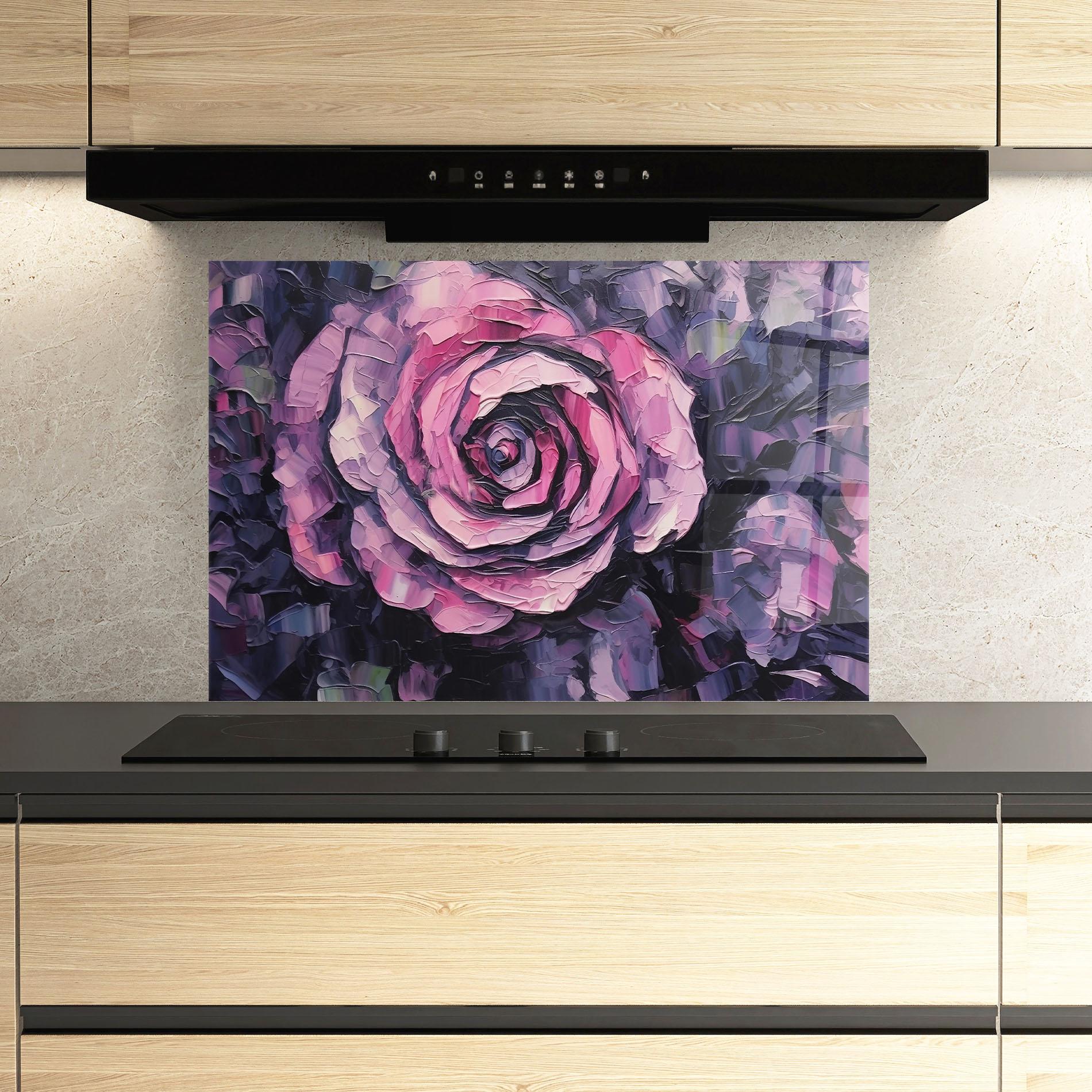 Küchenrückwand Glas Pretty Purple Rose Art mockup 3