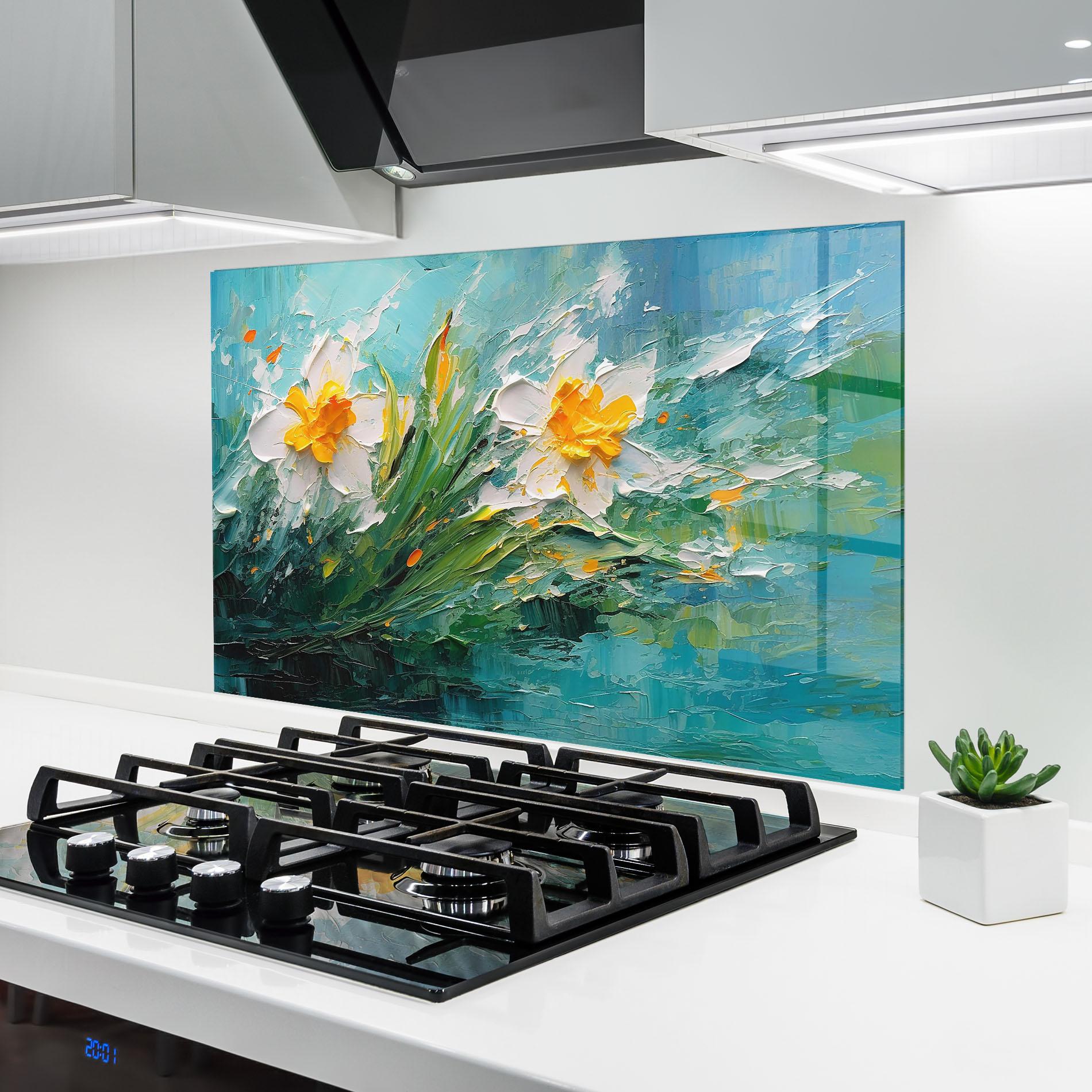 Küchenrückwand Glas Abstract Flower Painting mockup 6