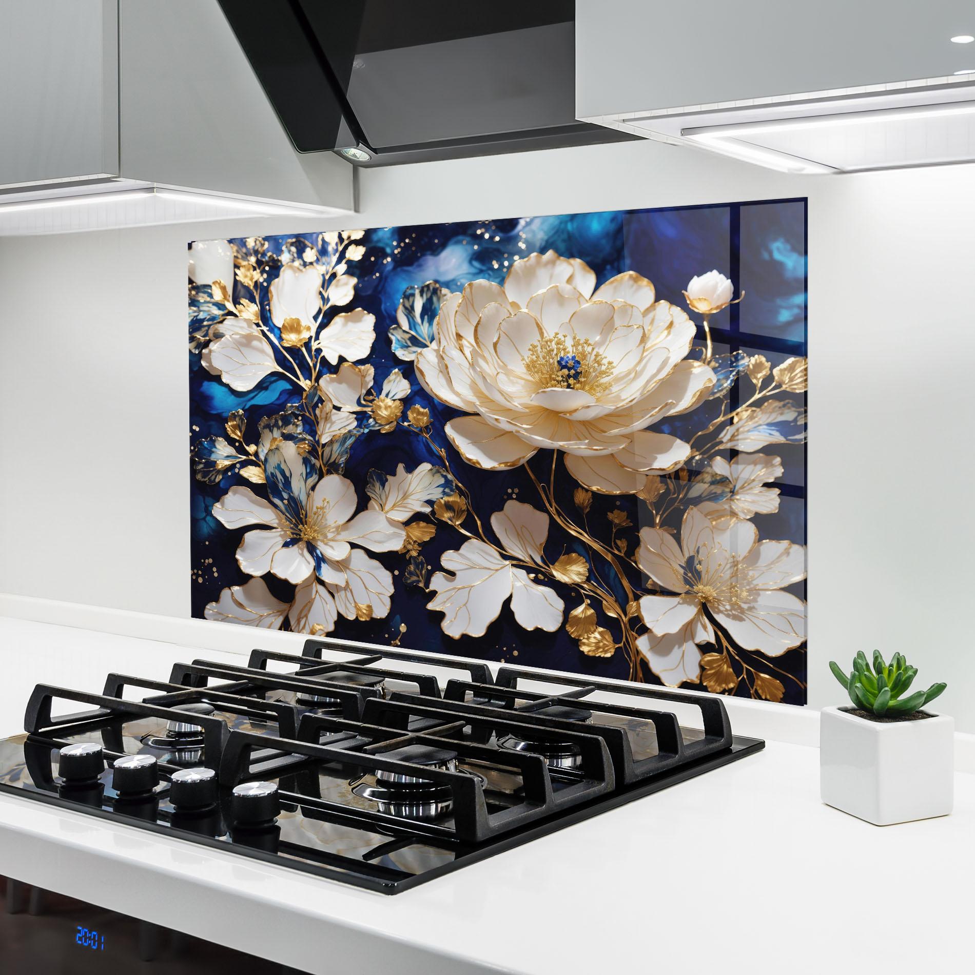 Küchenrückwand Glas Beautiful Golden White Rose mockup 6