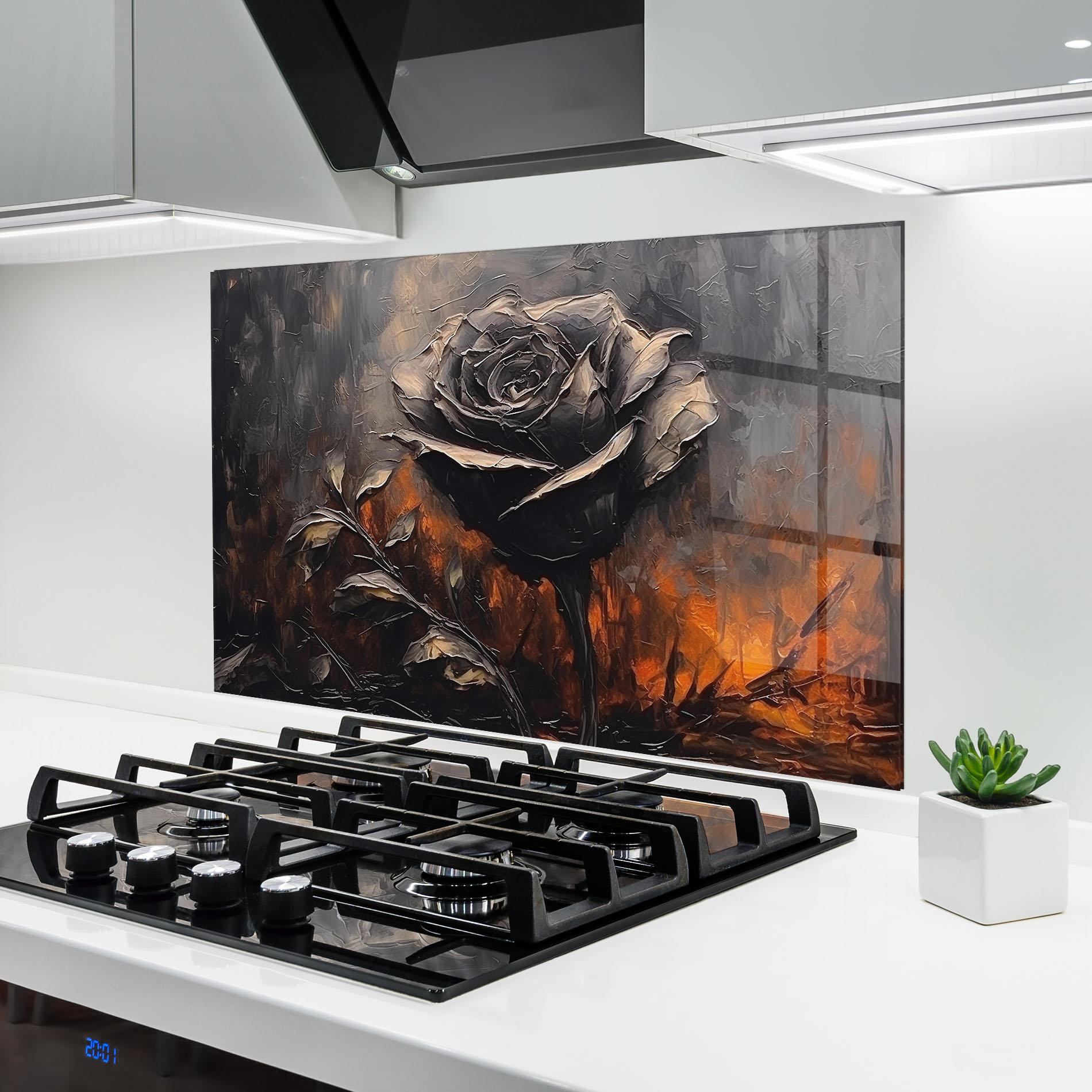 Küchenrückwand Glas Black Rose Art mockup 6