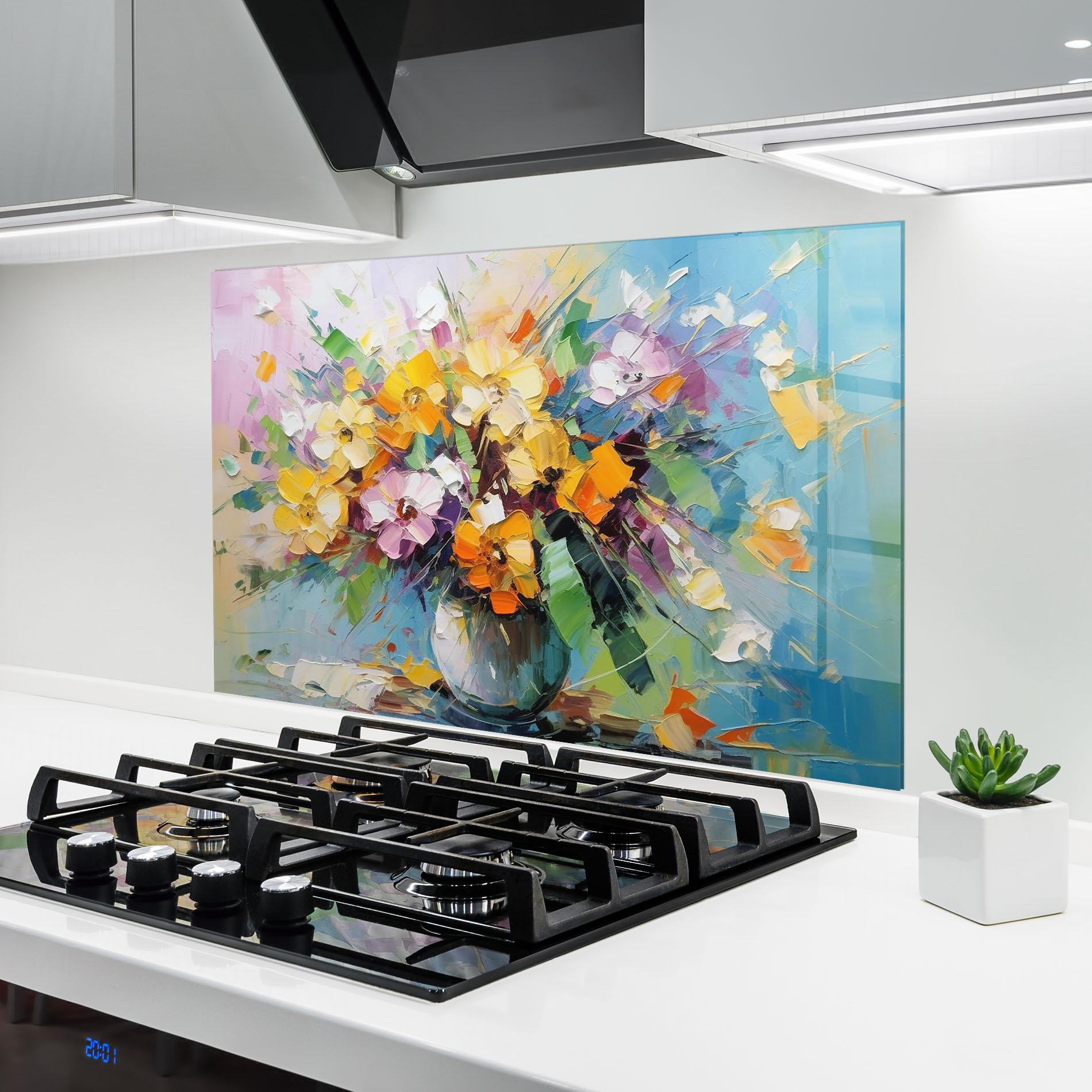 Küchenrückwand Glas Colorfull Flowers Painting mockup 6