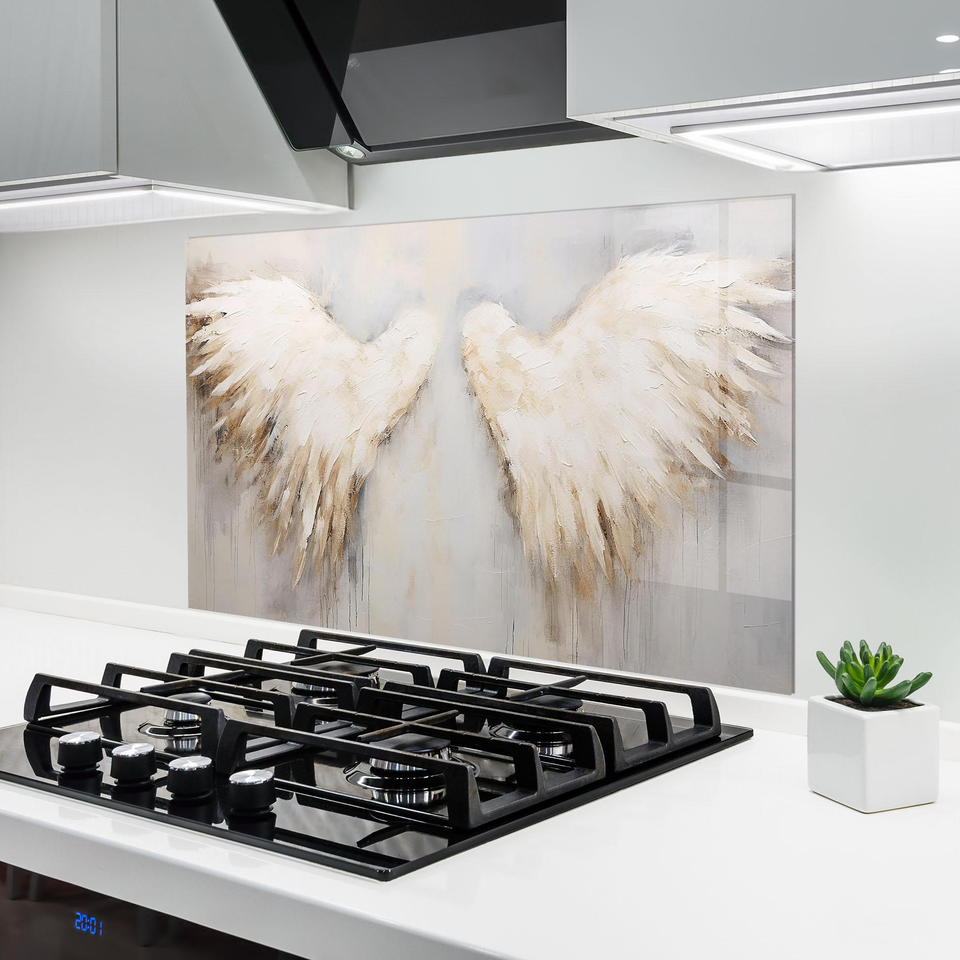 Küchenrückwand Glas Cream White Wings mockup 6