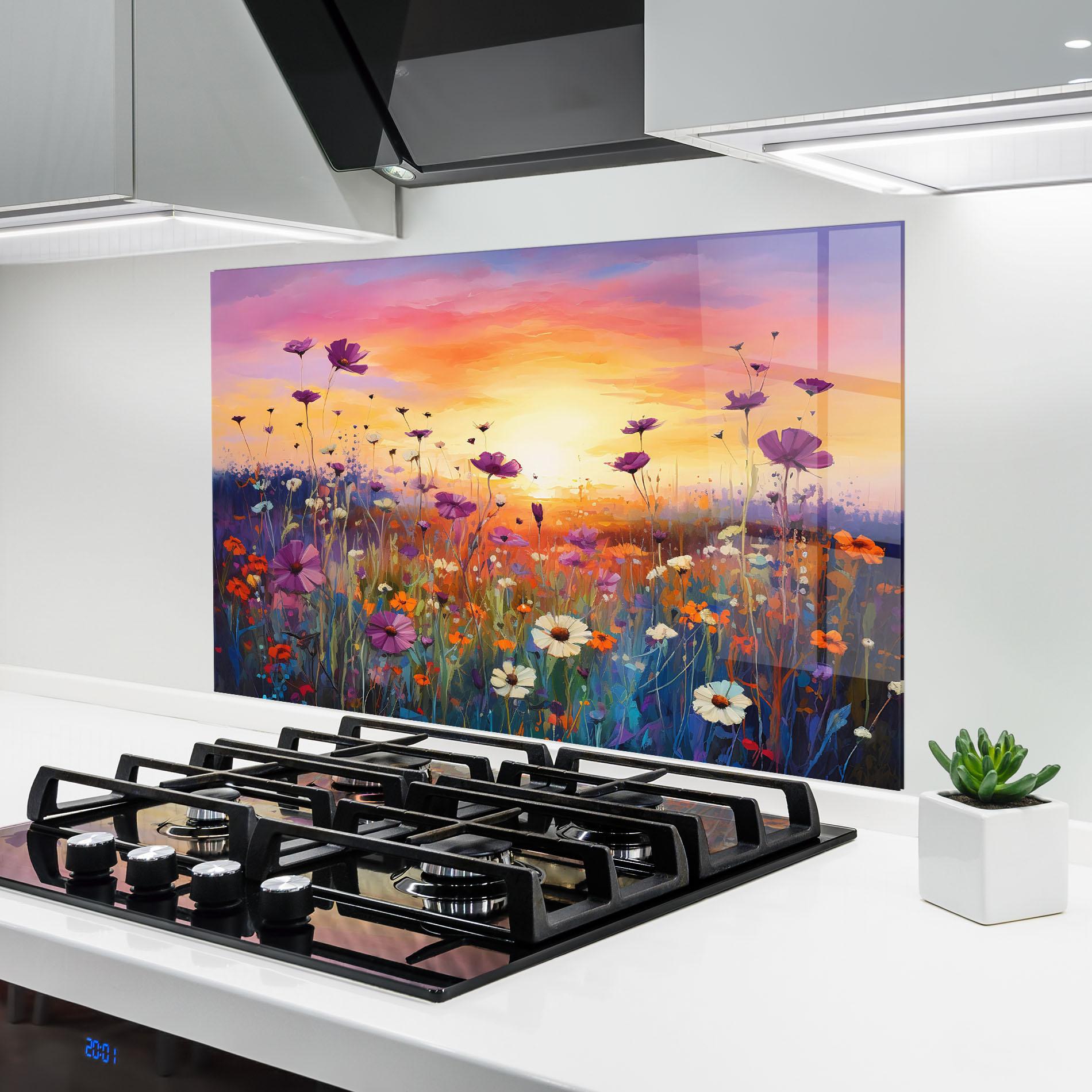 Küchenrückwand Glas Dreamy Field Flowers mockup 6