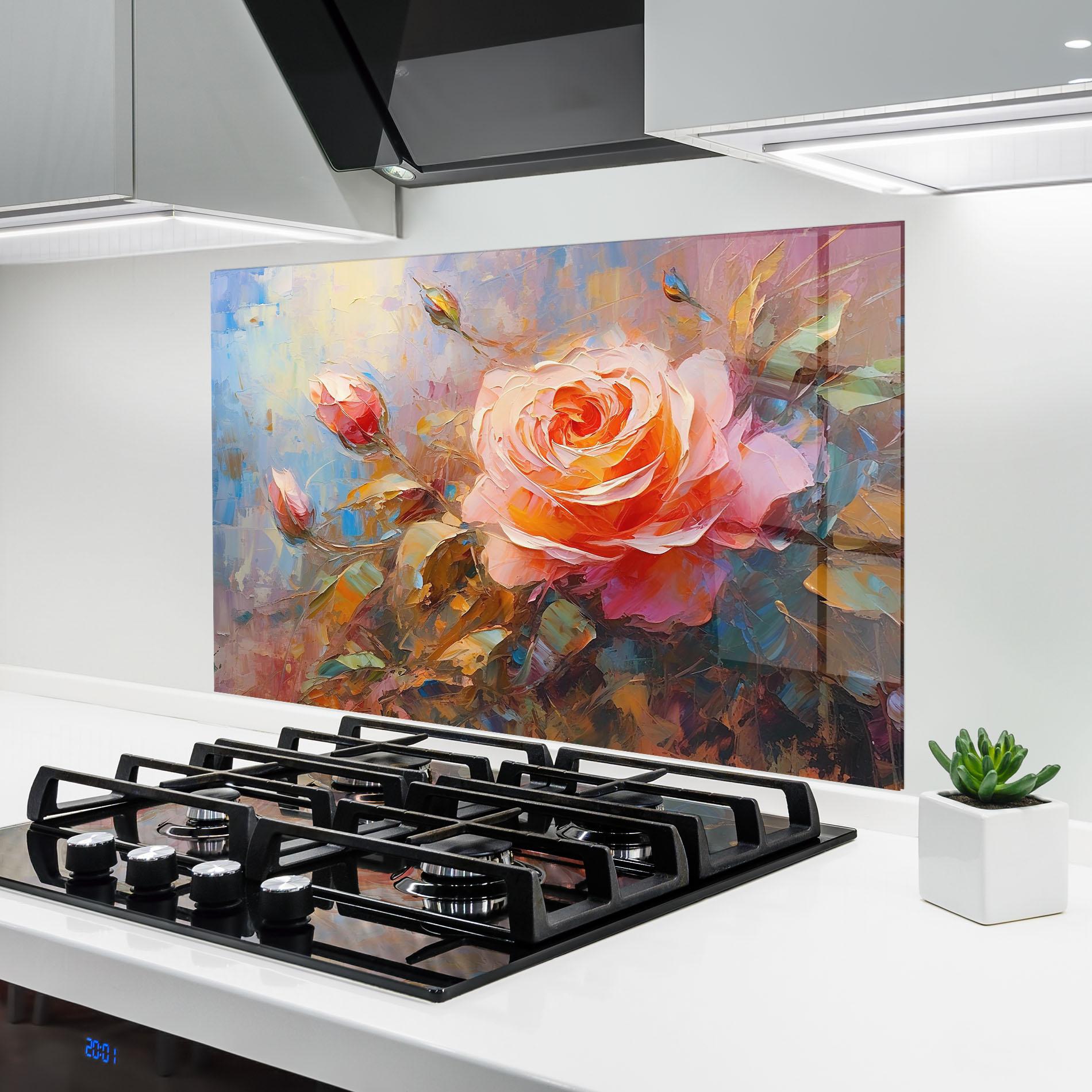 Küchenrückwand Glas Light Pink Rose Art mockup 6