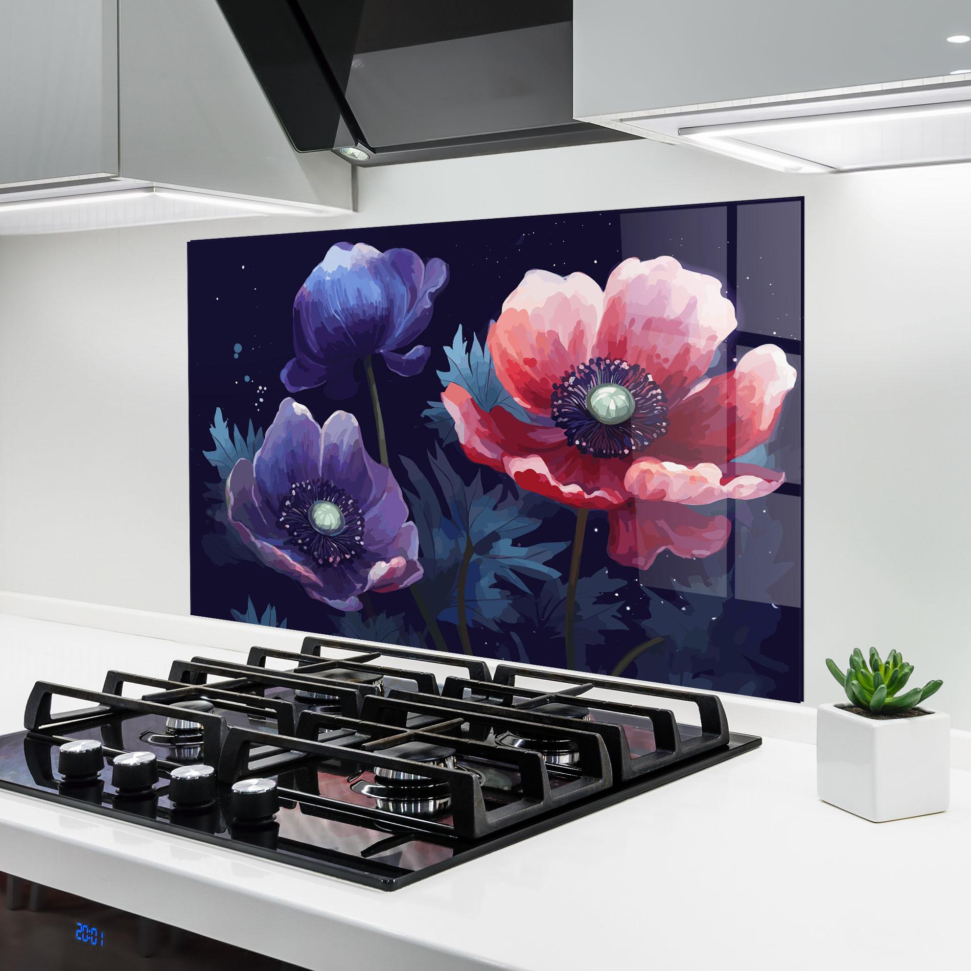 Küchenrückwand Glas Night Poppy Art mockup 6