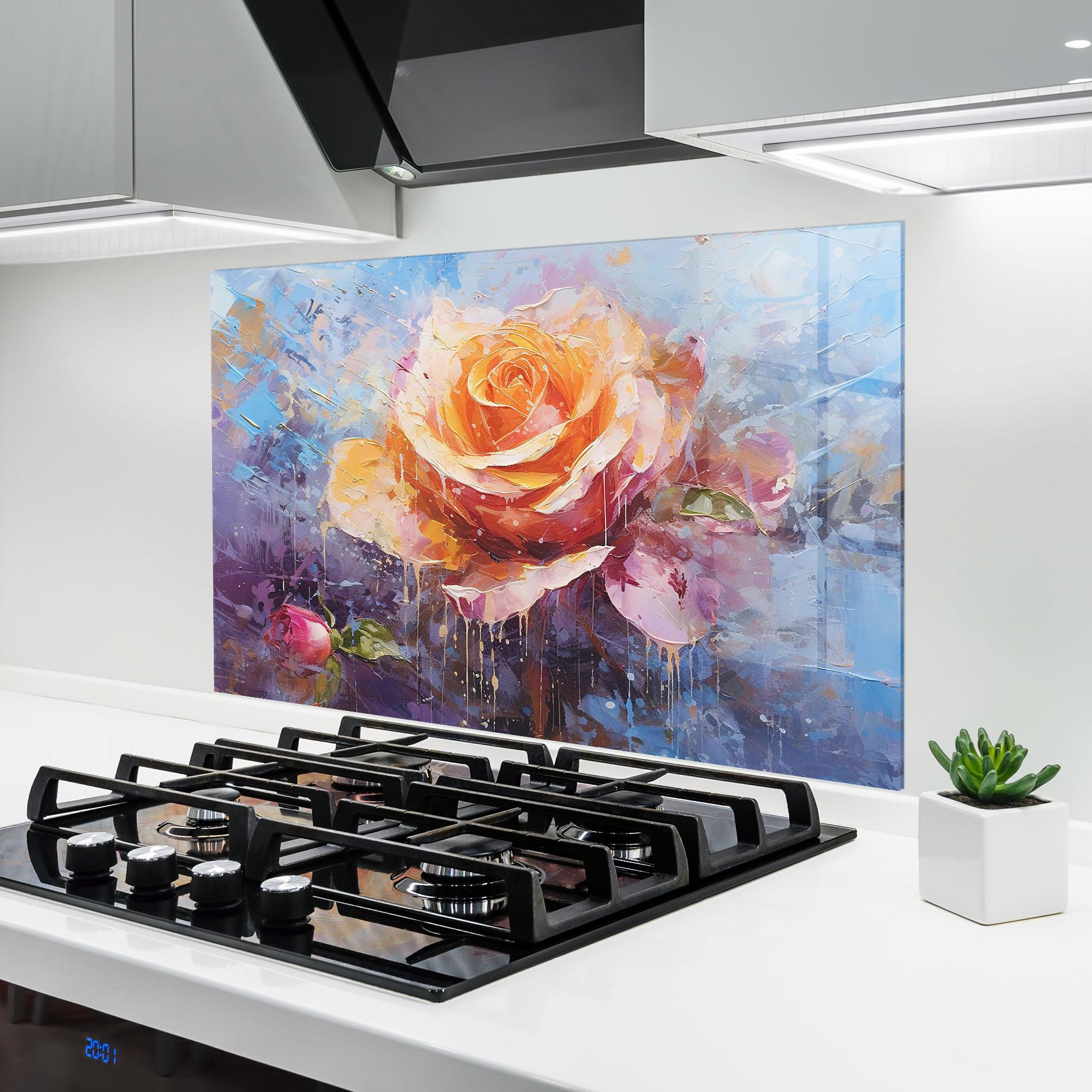 Küchenrückwand Glas Orange Pink Peony Art mockup 6