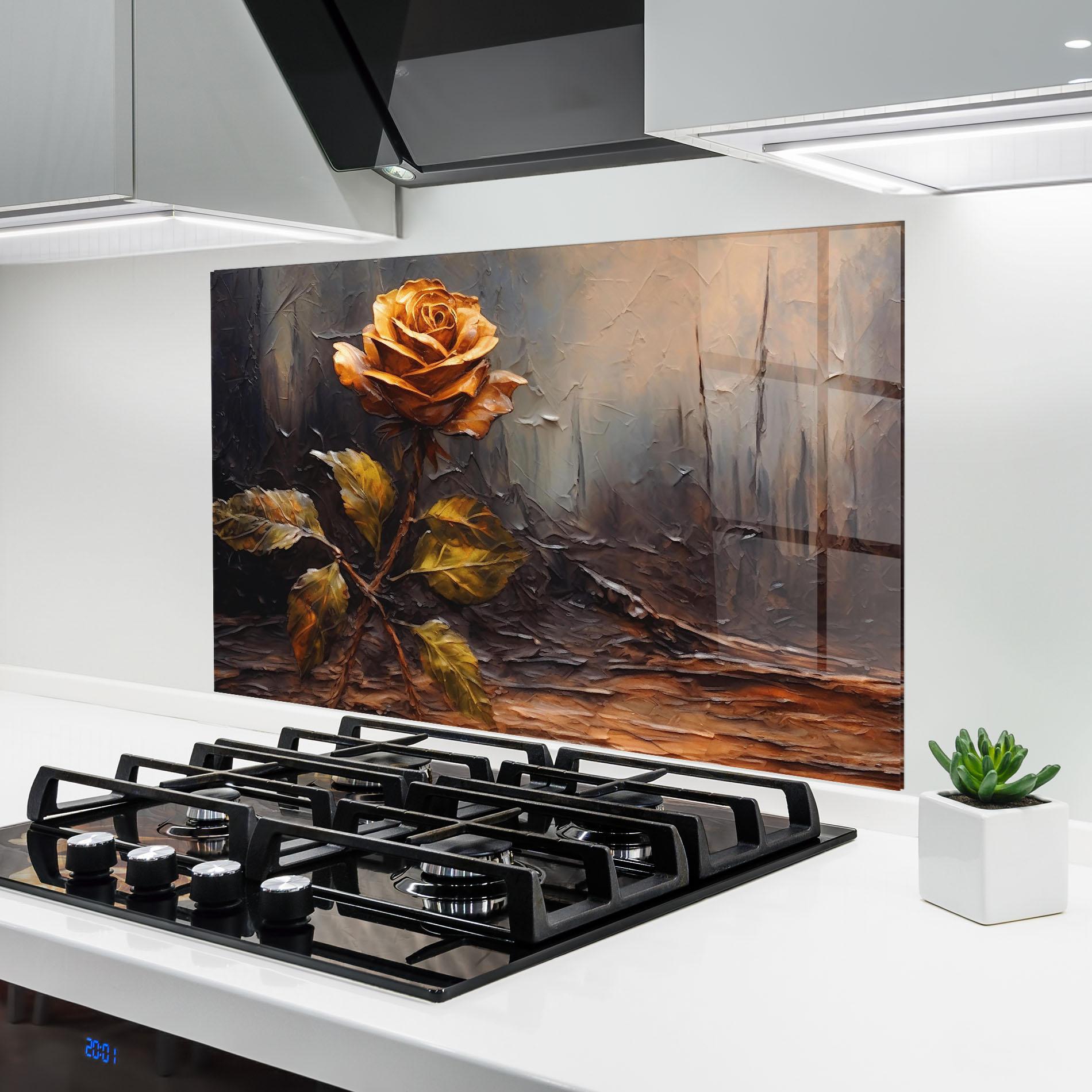 Küchenrückwand Glas Orange Rose Art mockup 6