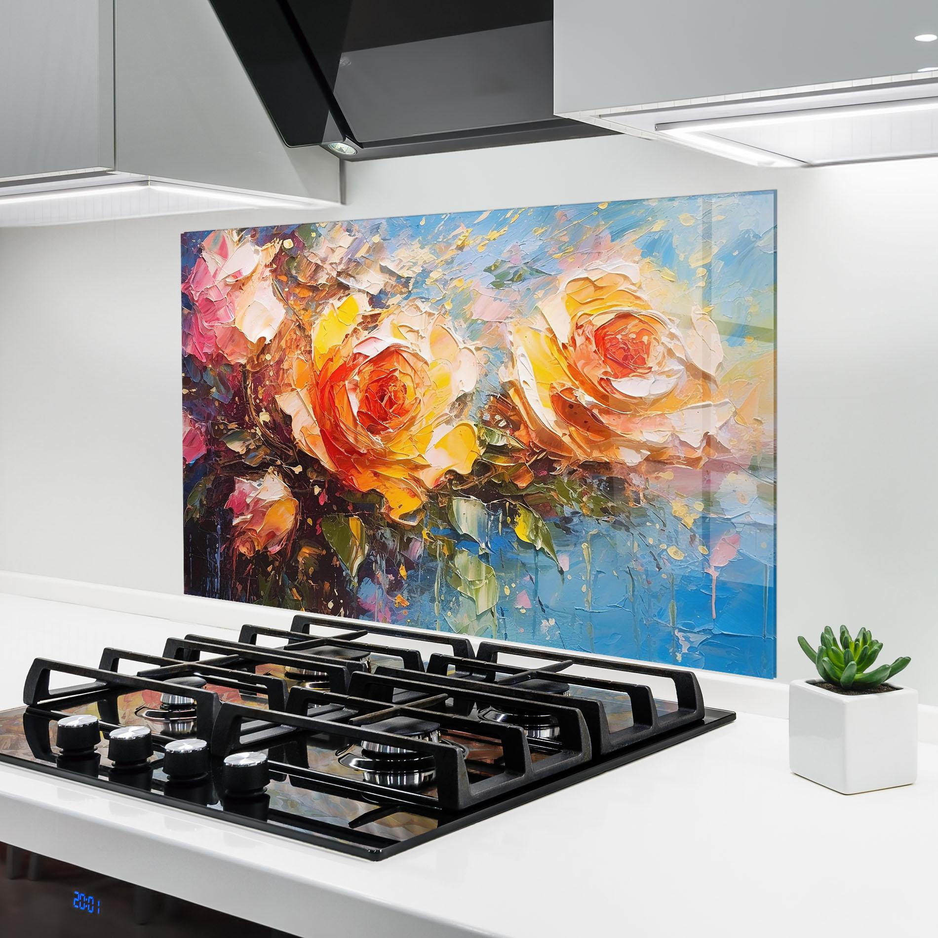 Küchenrückwand Glas Orange Roses Painting mockup 6