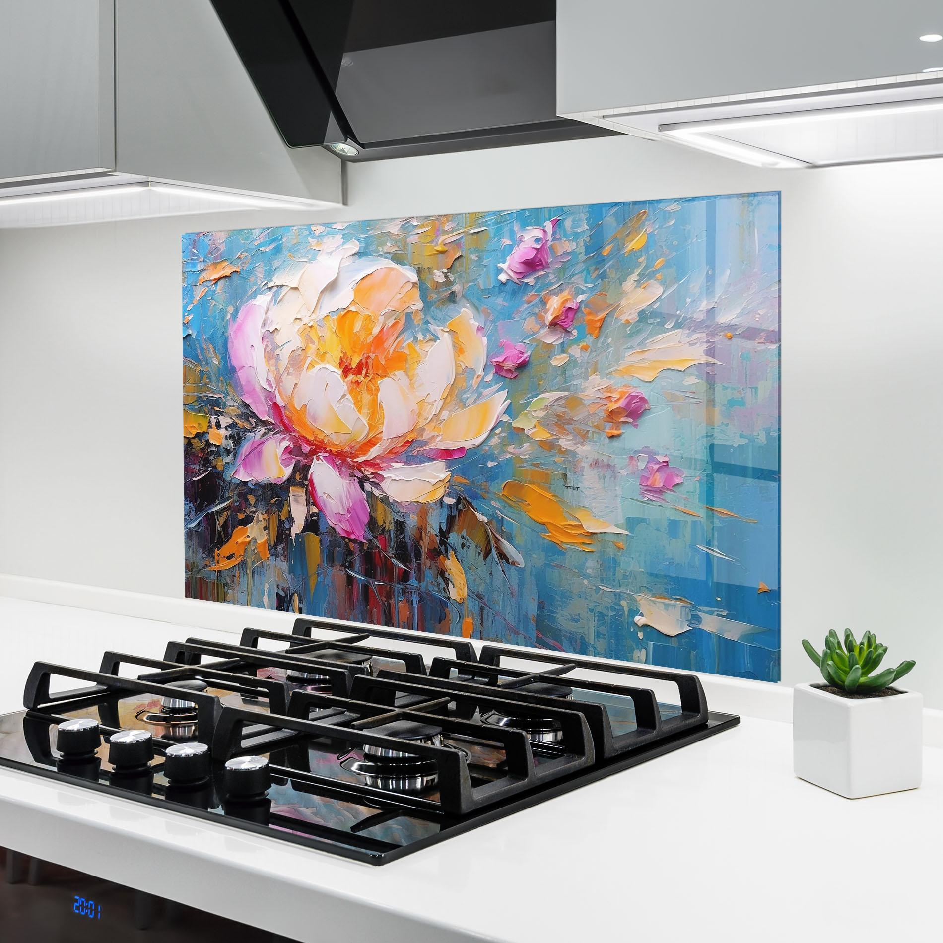 Küchenrückwand Glas Pink Orange Peony Art mockup 6