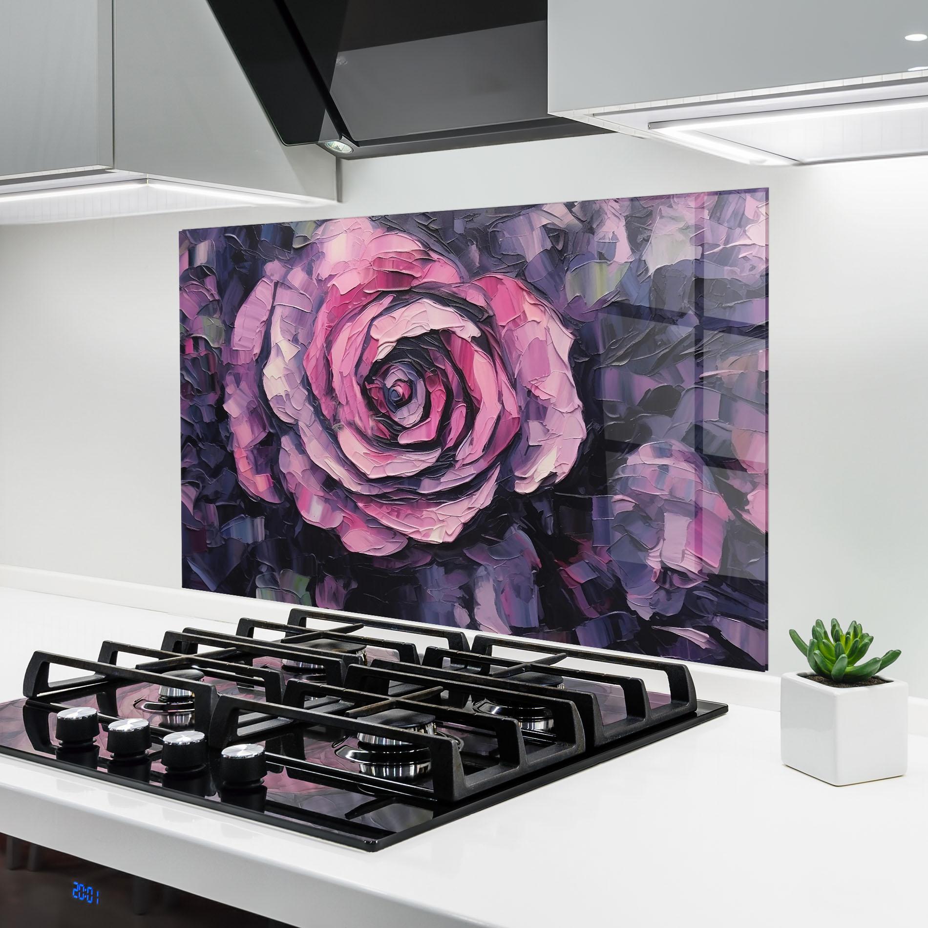 Küchenrückwand Glas Pretty Purple Rose Art mockup 6