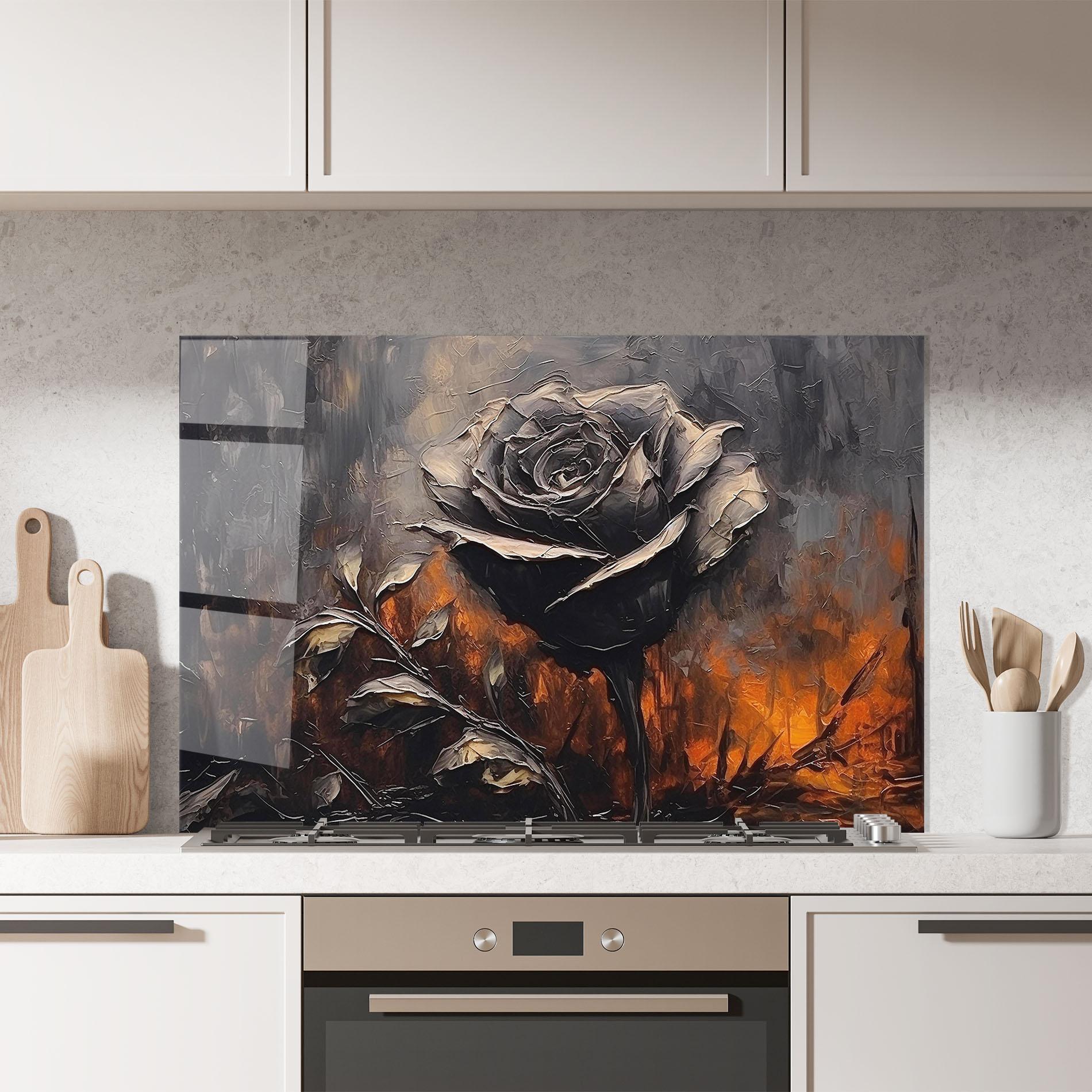 Küchenrückwand Glas Black Rose Art mockup 7
