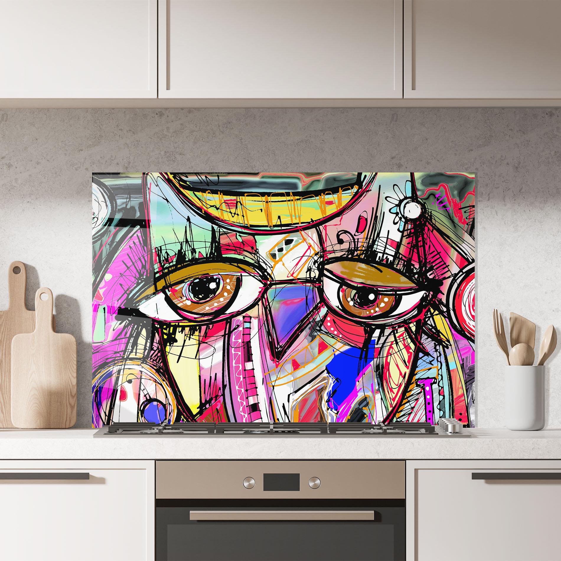 Küchenrückwand Glas Color Mix Eyes mockup 7