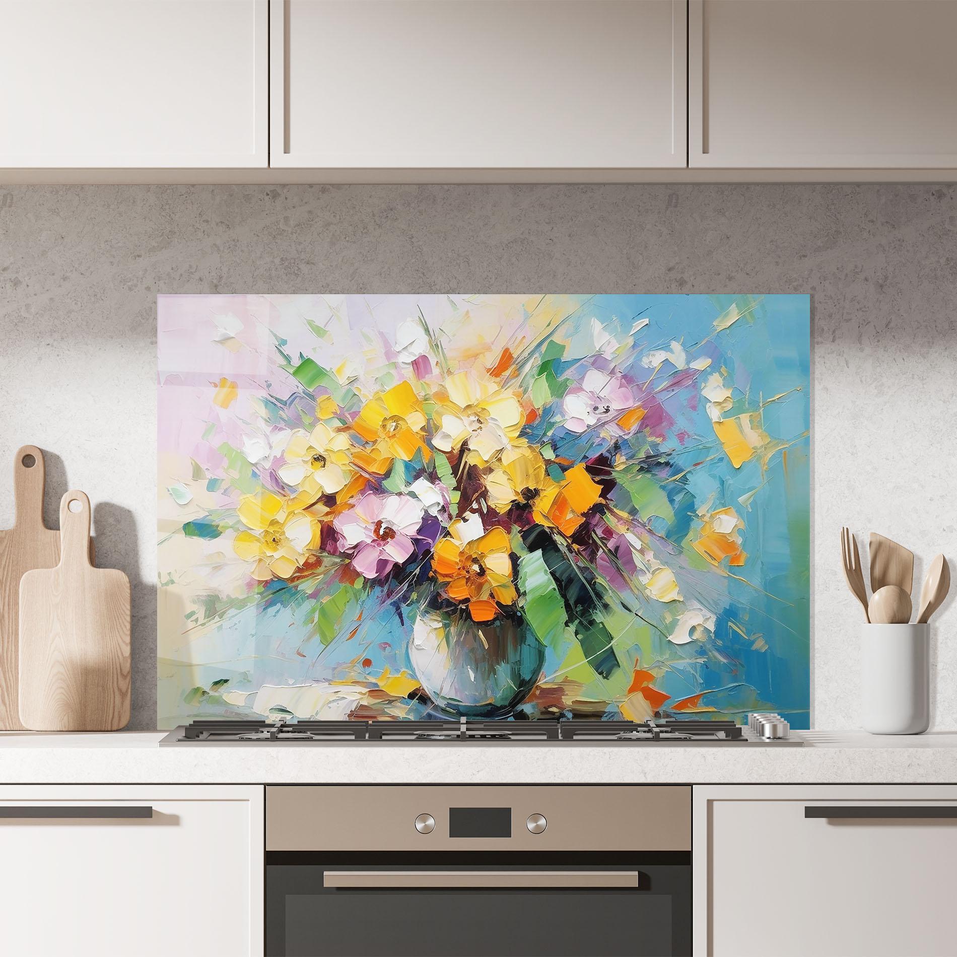 Küchenrückwand Glas Colorfull Flowers Painting mockup 7