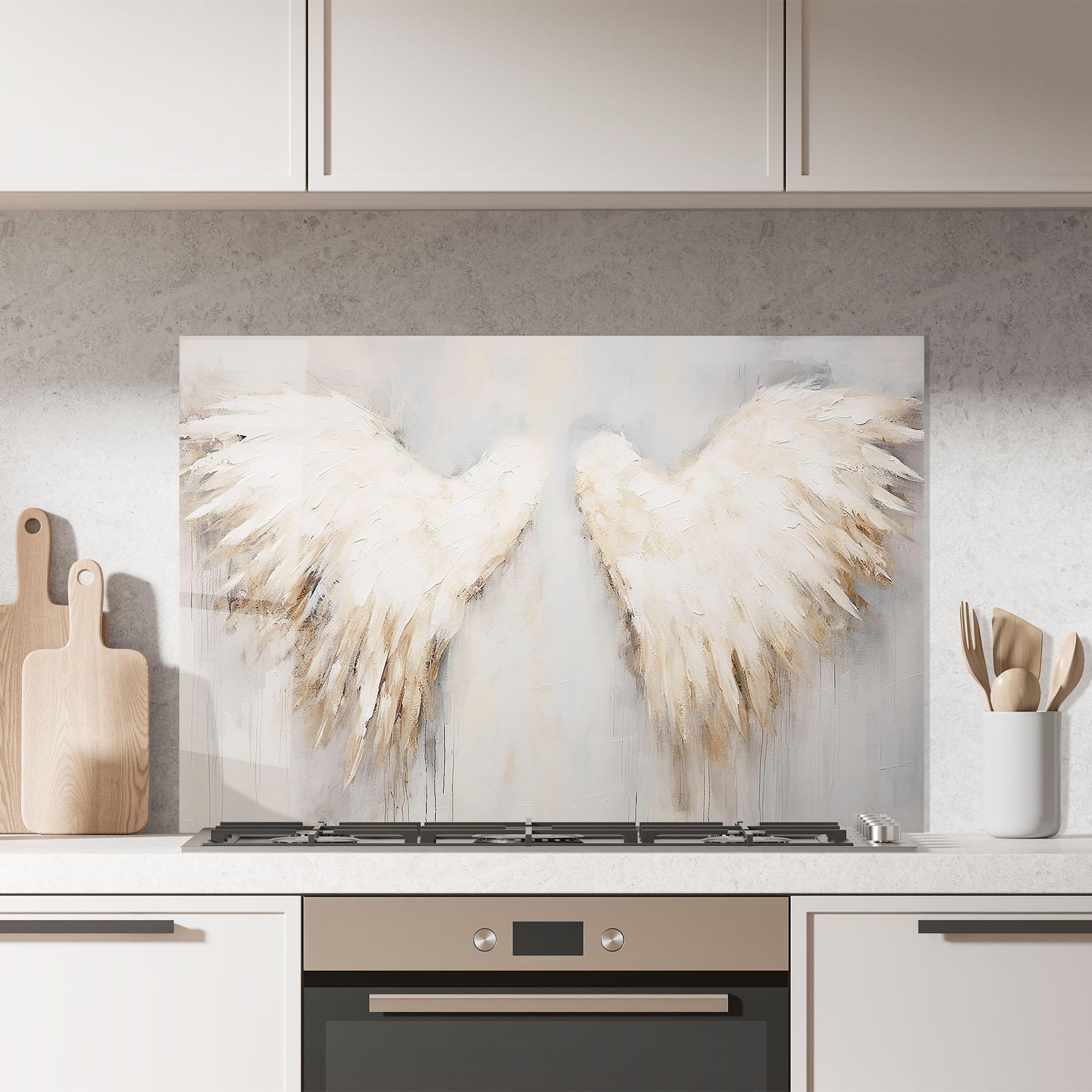 Küchenrückwand Glas Cream White Wings mockup 7