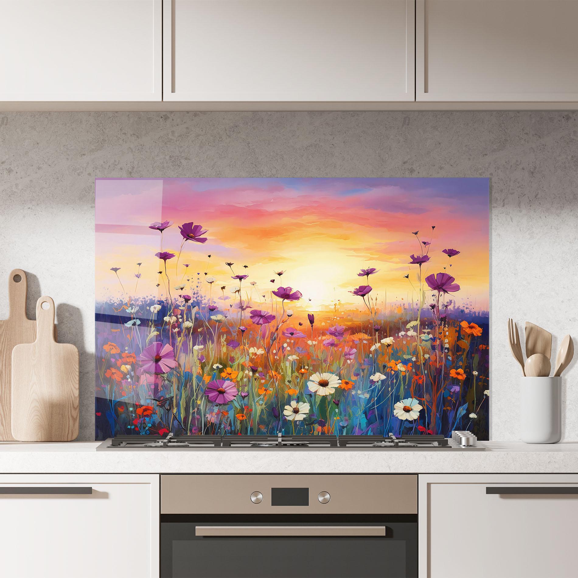 Küchenrückwand Glas Dreamy Field Flowers mockup 7