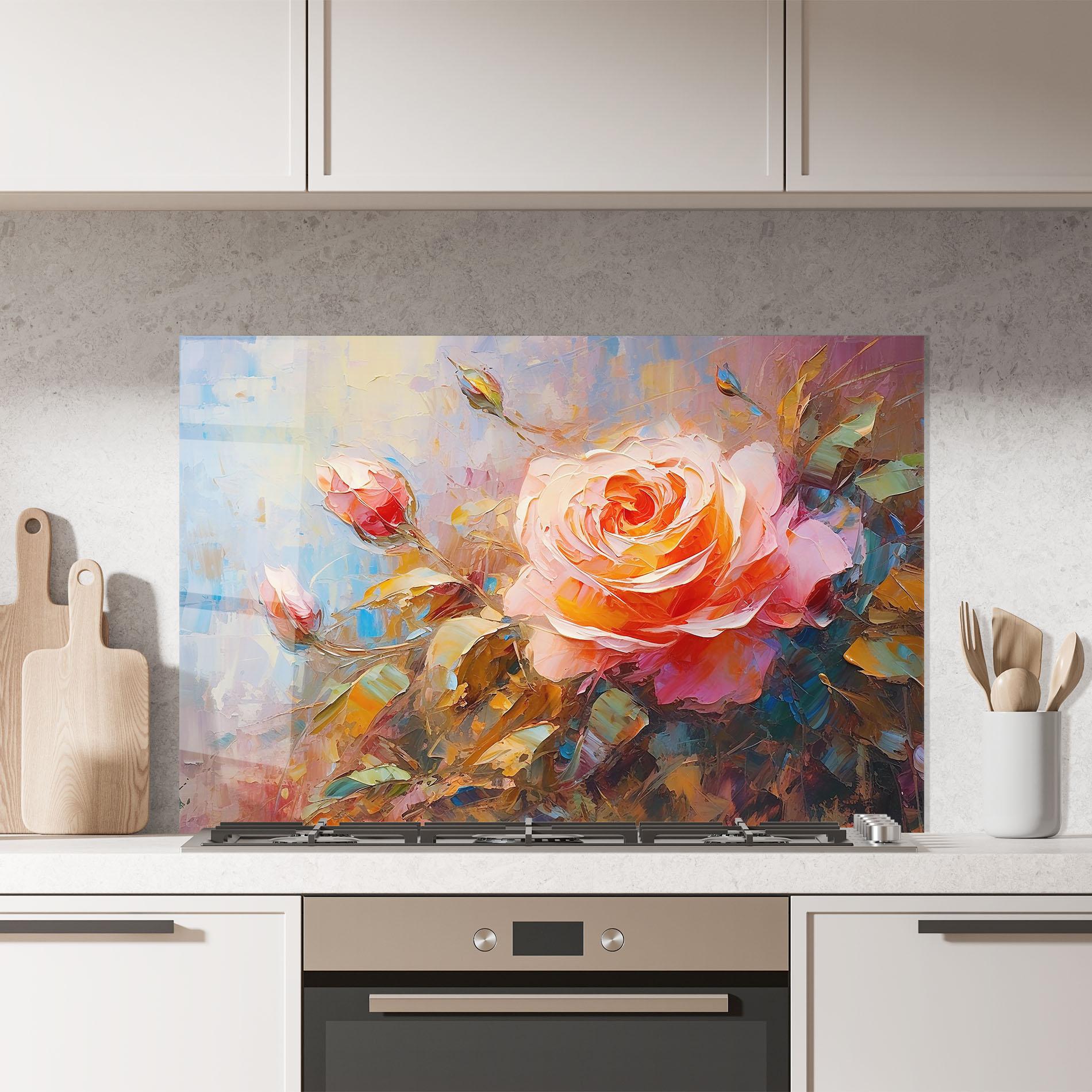 Küchenrückwand Glas Light Pink Rose Art mockup 7