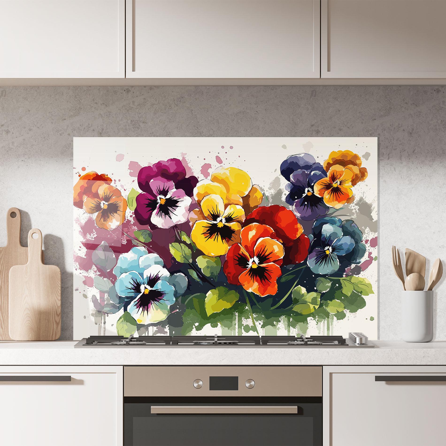 Küchenrückwand Glas Mix Paint Flowers mockup 7
